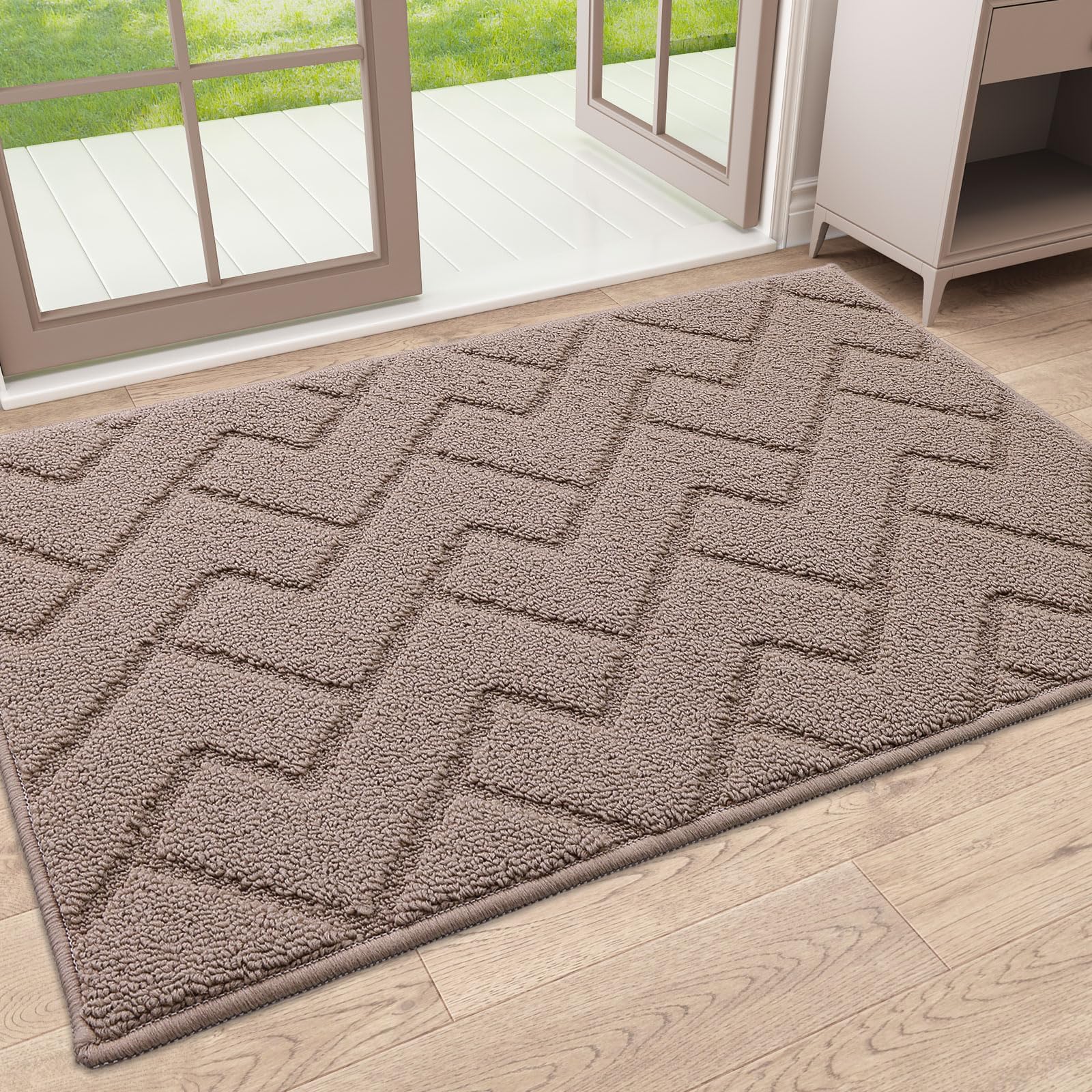OLANLY Indoor Door Mat, 32x20, Dirt Resistant and Absorbent, Sturdy Non-Slip Rubber Backing, Easy to Clean, Washable Low-Profile Doormat for Entryway, Grey