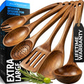 Zulay Kitchen 6 Piece Wooden Spoons for Cooking – Natural Teak Wooden Utensil Set, Easy to Clean, Durable, Smooth with Comfort Grip - Non Toxic Wooden Cooking Utensil Sets