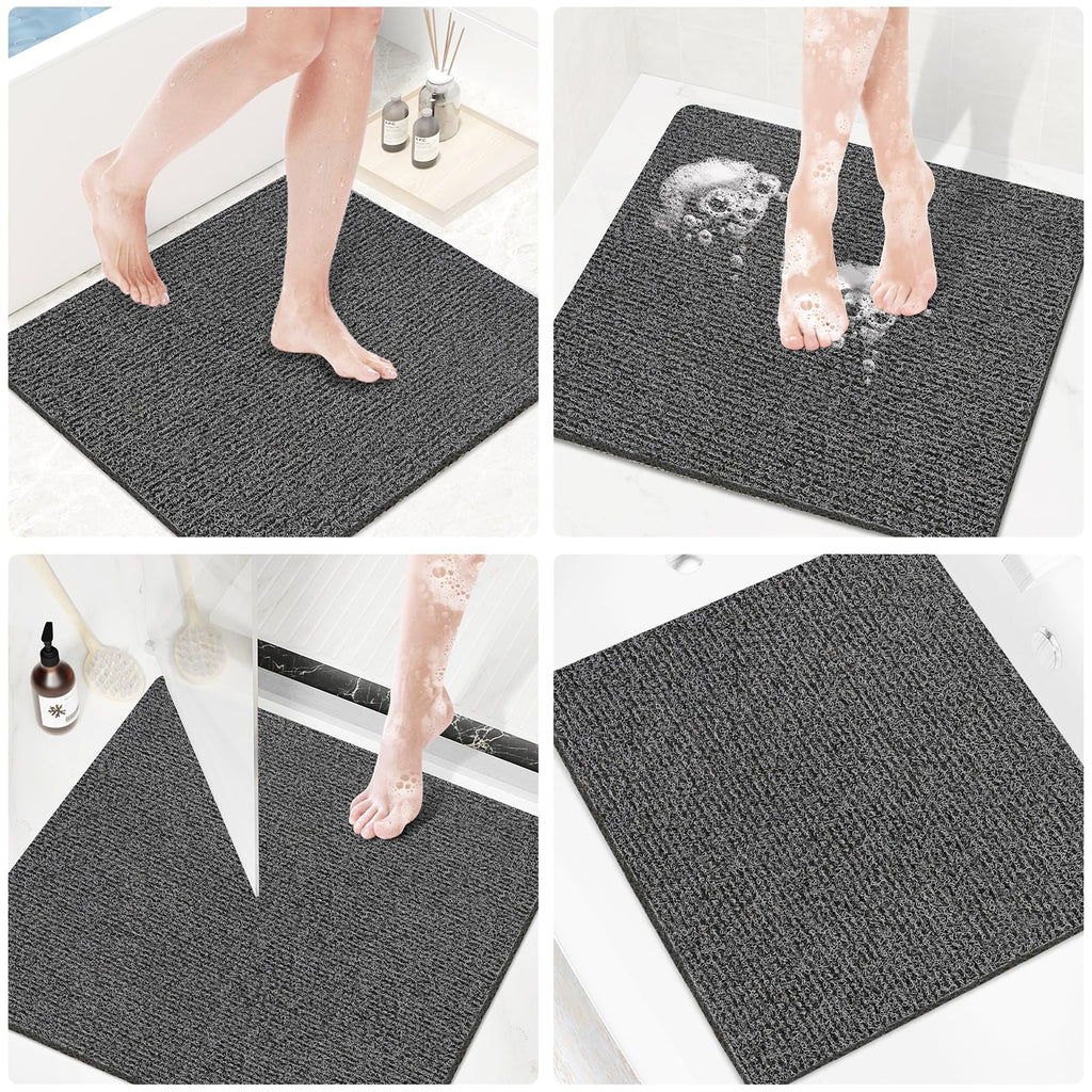 PVC Loofah Shower/Bathtub Mat Non-Slip, 24x16 inch, Soft Tub Mat with Drain, for Tub and Bathroom,Quick Drying,Grey
