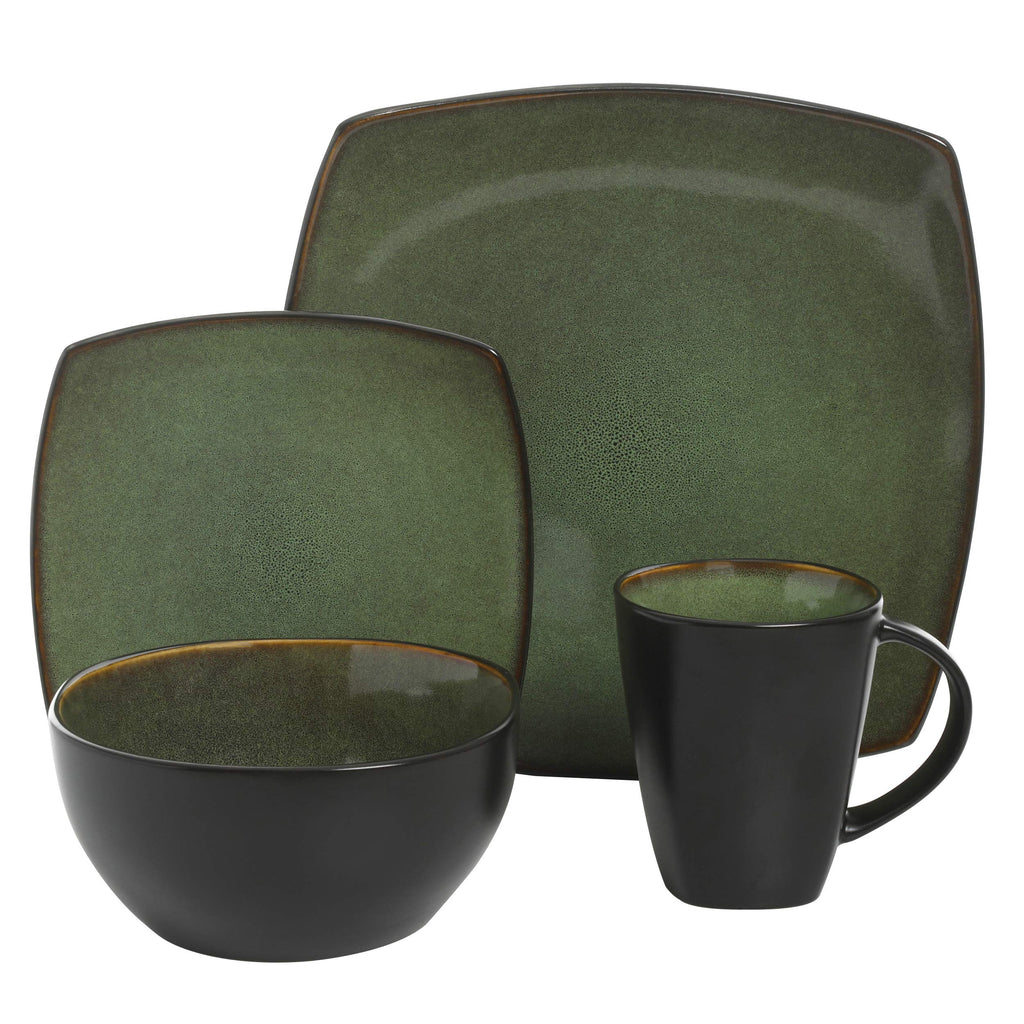Gibson Elite Soho Lounge Square 16-Piece Dinnerware Set, Service for 4, Reactive Glaze Stoneware Plates and Bowls, Modern Dishes, Microwave & Dishwasher Safe – Red and Black