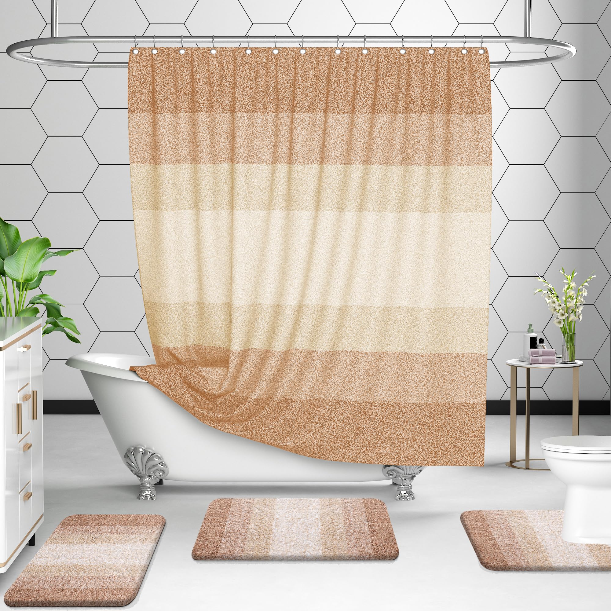 OLANLY Bathroom Rugs Sets 4 piece, Soft Microfiber Absorbent Bath Mat, U-Shaped Contour Toilet Mat and Toilet Lid Cover, Quick Dry, Machine Washable, Toilet Cover and Rug Set for Bathroom, Grey