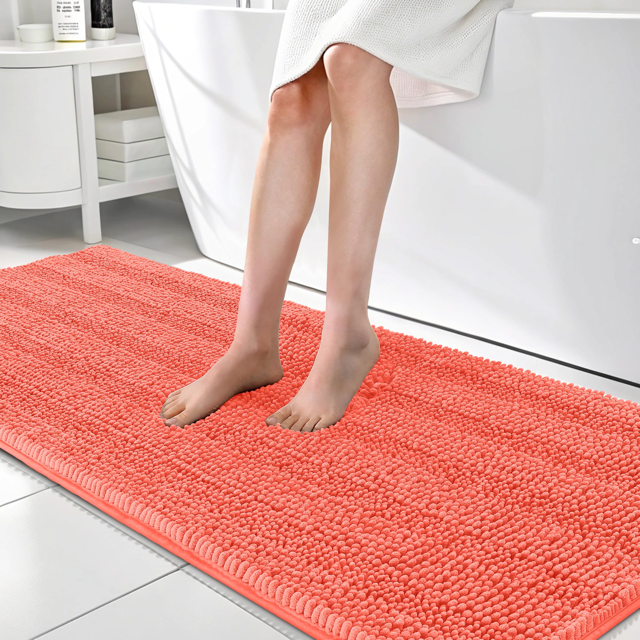 OLANLY Thick Bathroom Rugs 30x20, Extra Soft Absorbent Chenille Striped Bath Rugs, Rubber Backing, Machine Wash Dry, Bath Mats for Bathroom Floor, Tub and Shower, Home Decor Accessories, Grey