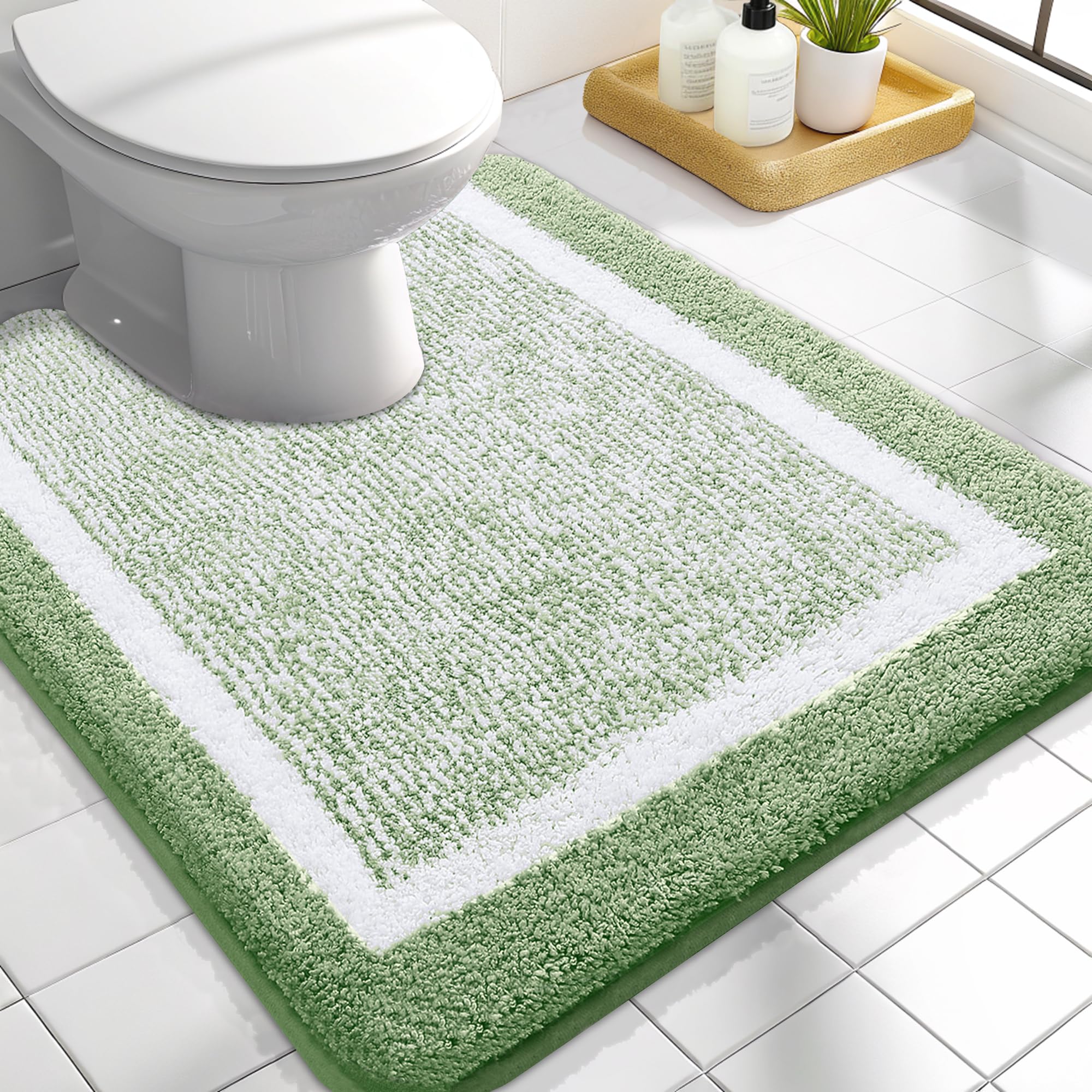 OLANLY Small Bathroom Rugs 24x16, Extra Soft and Absorbent Microfiber Bath Rugs, Non-Slip, Machine Washable, Quick Dry Shaggy Bath Carpet, Bath Mats for Bathroom Floor, Tub, Shower, Grey