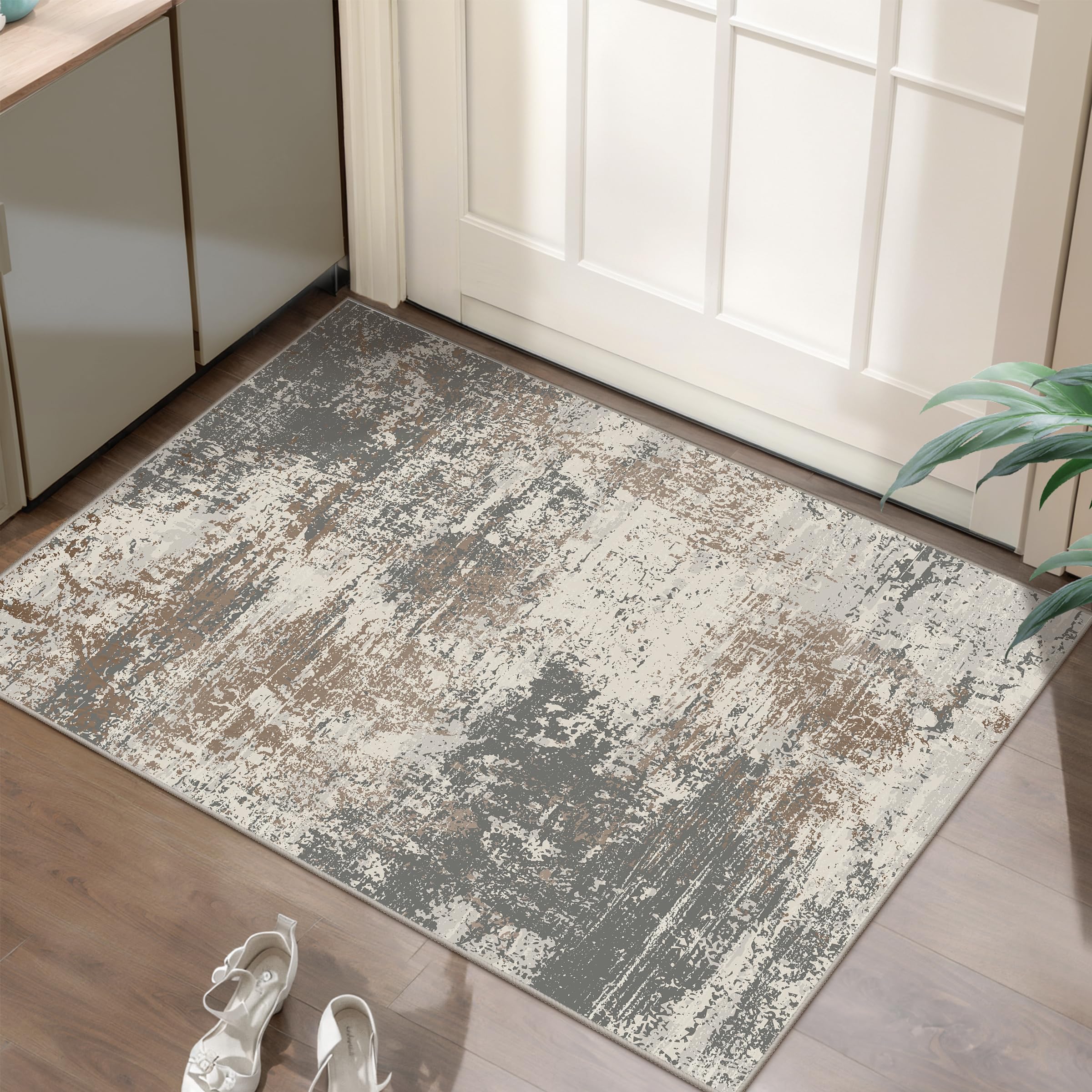 Ciicool Modern Abstract Area Rug 2x3 Washable Small Entryway Rug, Non-Slip Low Pile Throw Rug, Foldable Kitchen Bathroom Rugs, Blue Grey Floor Carpet for Entrance Living Room Bedroom Indoor Doormat