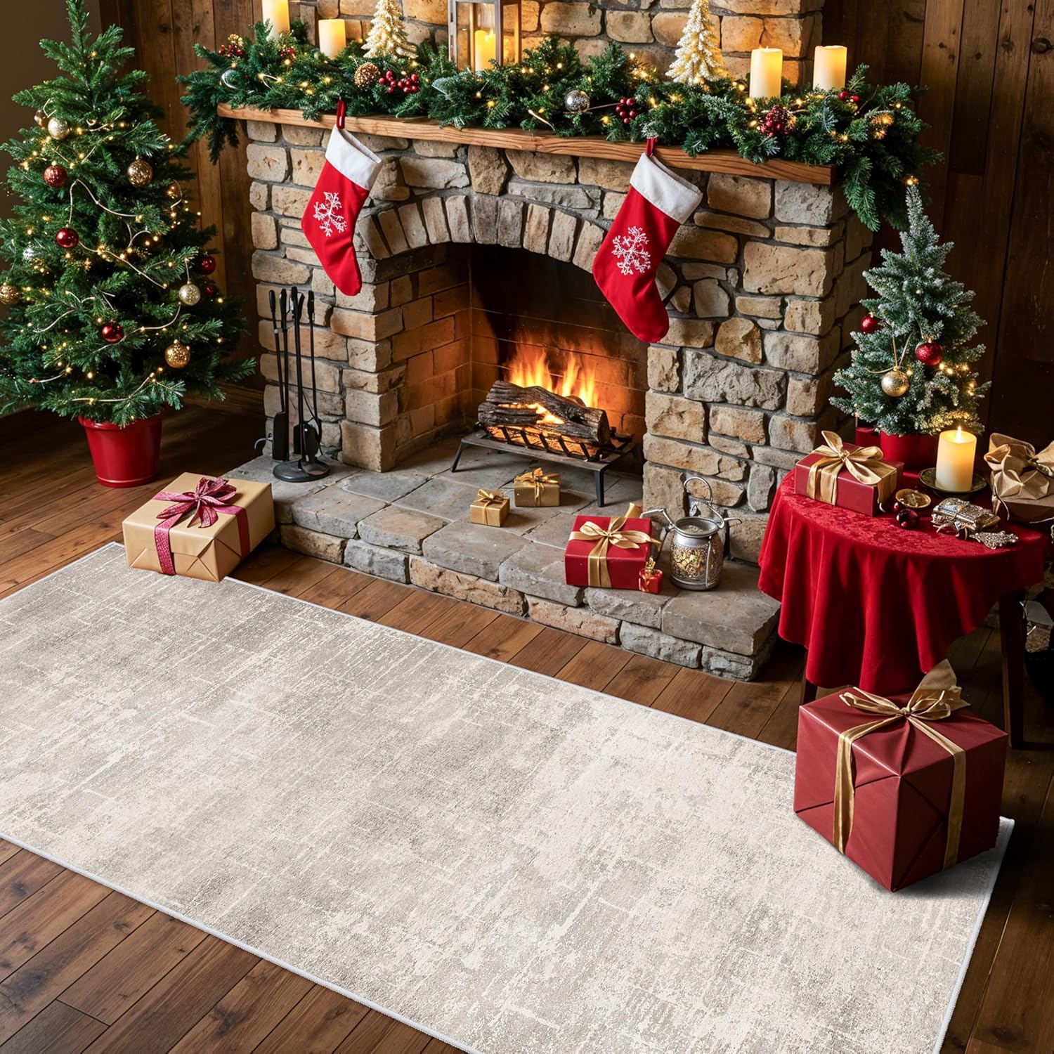 Washable 2x3 Entryway Area Rug - Neutral Kitchen Rug Runner Vintage Soft Floor Mat Non Slip Indoor Farmhouse Carpet for Bathroom Living Room Bedroom (2 X 3, Beige)