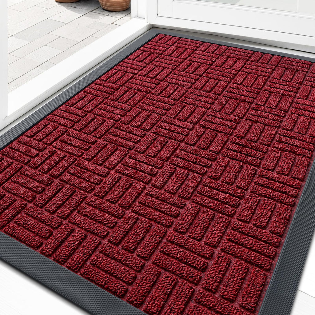 OLANLY Front Door Mat Outside Entrance 29.5x17, Absorbent, Heavy Duty Sturdy Natural Rubber Doormat Indoor Outdoor, Stain and Fade Resistant, Non-Slip Backing Low Profile Floor Mat for Entryway, Grey