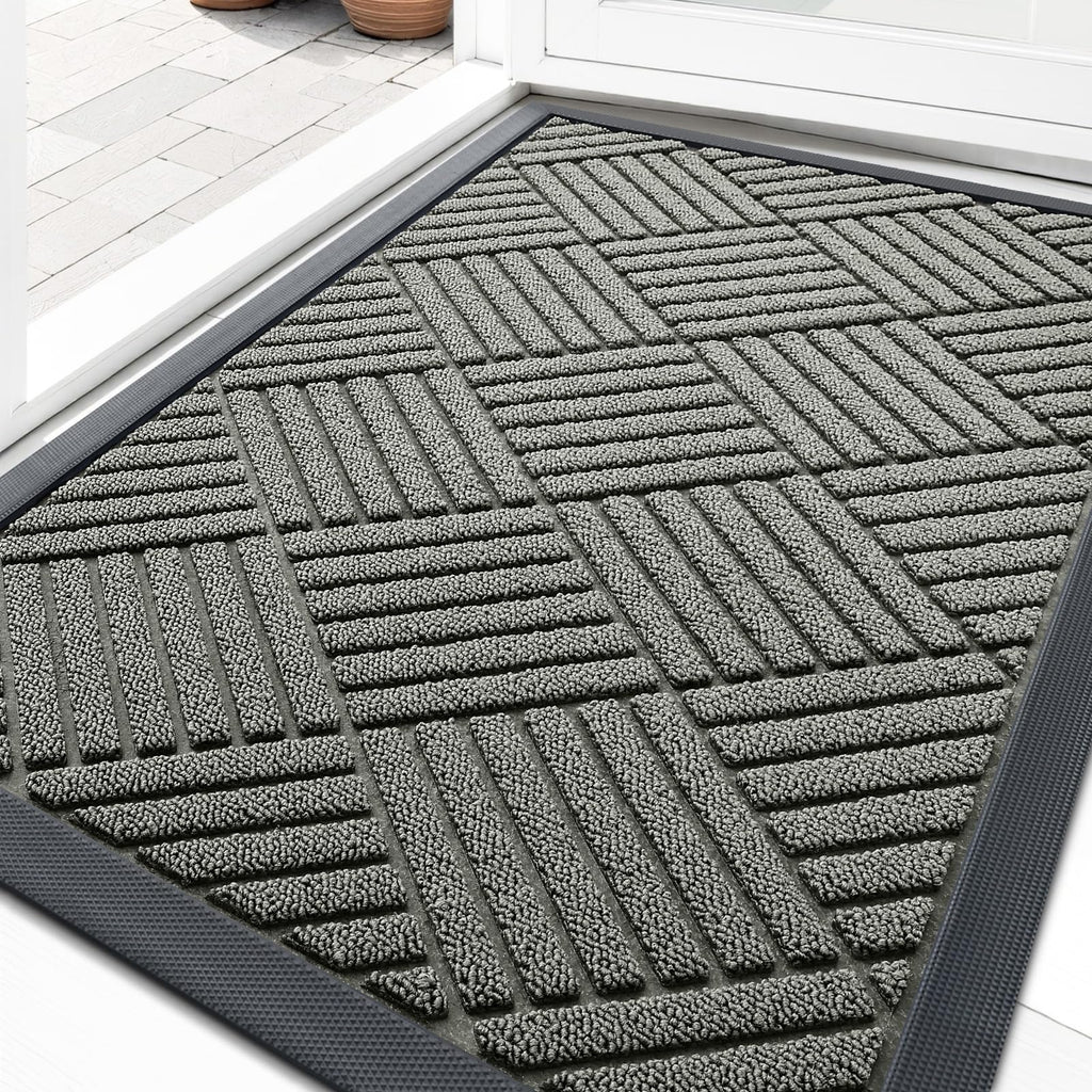 OLANLY Front Door Mat Outside Entrance 29.5x17, Absorbent, Heavy Duty Sturdy Natural Rubber Doormat Indoor Outdoor, Stain and Fade Resistant, Non-Slip Low Profile Floor Mat for Entryway, Grey Diamond