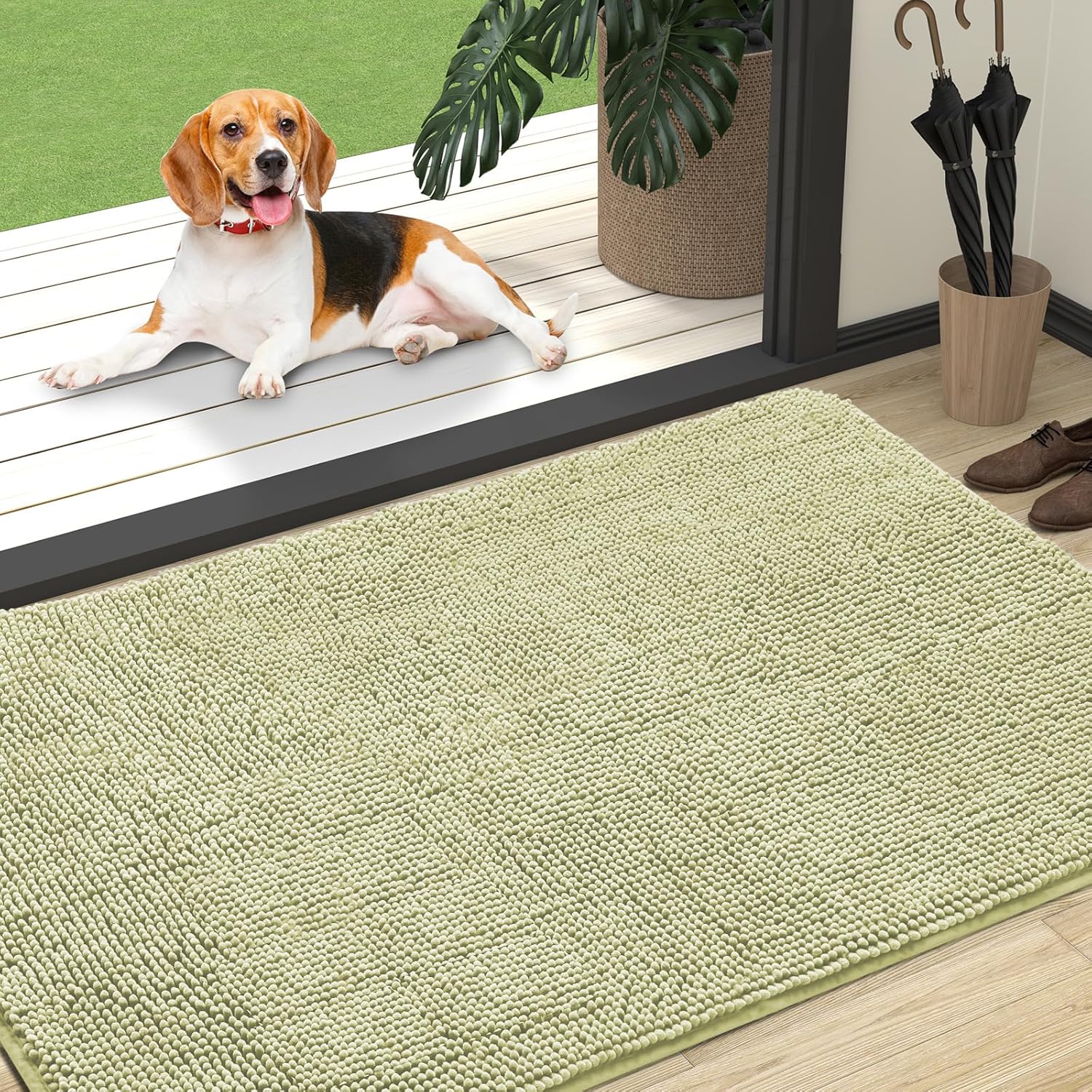 OLANLY Dog Door Mat for Muddy Paws 70x24, Absorbs Moisture and Dirt, Absorbent Non-Slip Washable Doormat, Quick Dry Chenille Mud Mat for Dogs, Entry Indoor Entryway Carpet for Inside Floor, Beige
