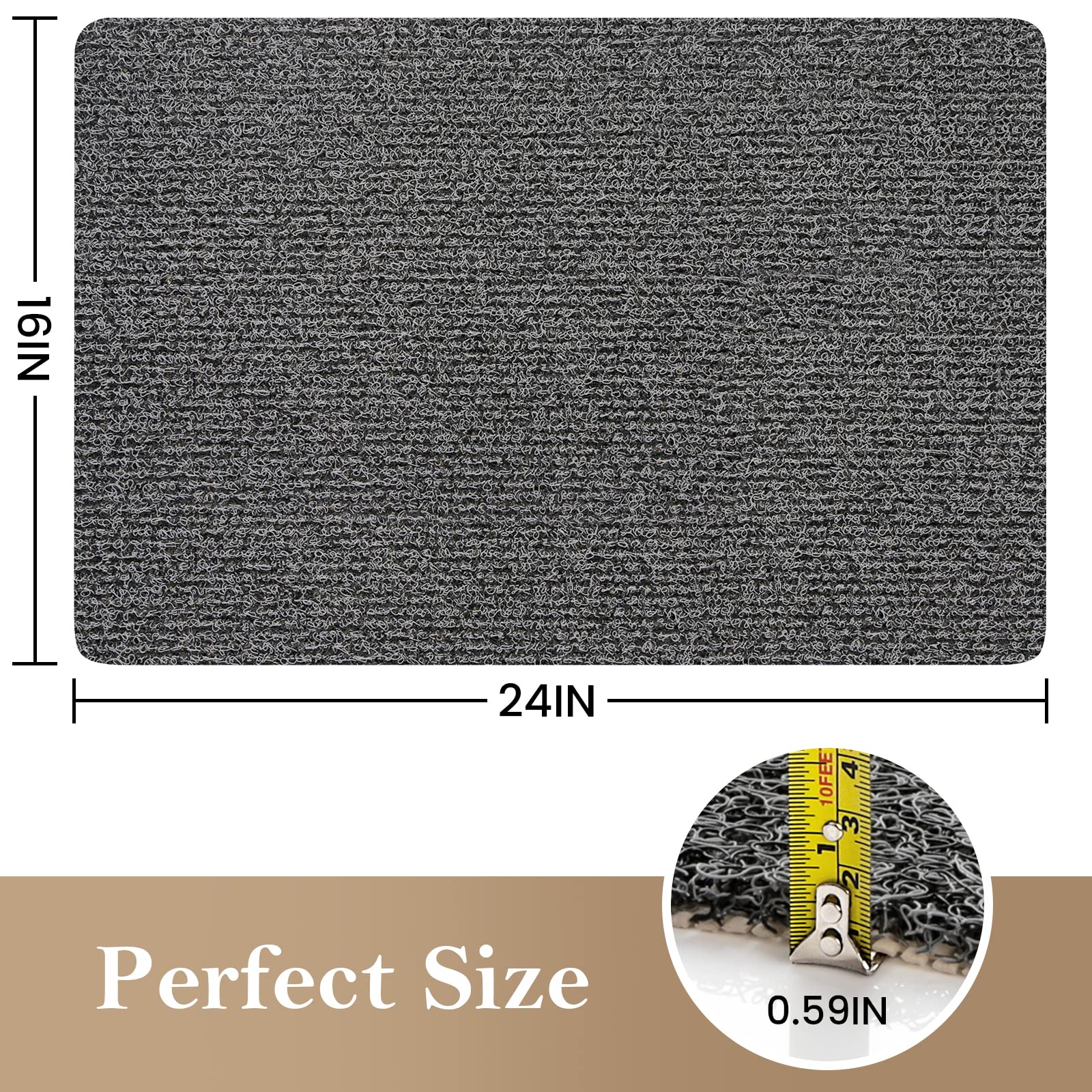 PVC Loofah Shower/Bathtub Mat Non-Slip, 24x16 inch, Soft Tub Mat with Drain, for Tub and Bathroom,Quick Drying,Grey