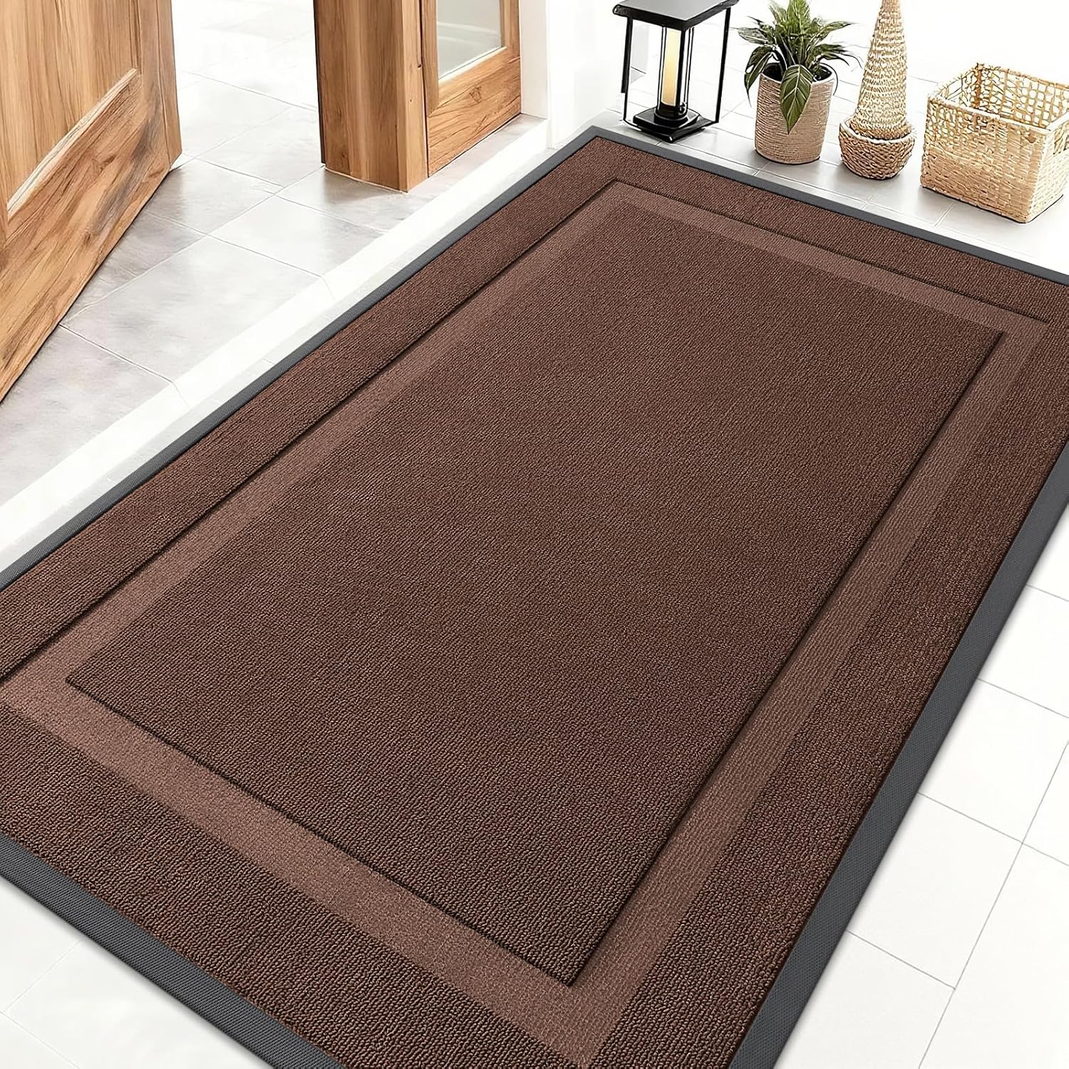 OLANLY Front Door Mat Indoor Outdoor Entrance, Waterproof All-Season, All-Weather Doormat, Sturdy Natural Rubber, Fade Resistant, Low Profile, Easy Clean Patio Porch Entryway Mat, 29.5x17, Beige