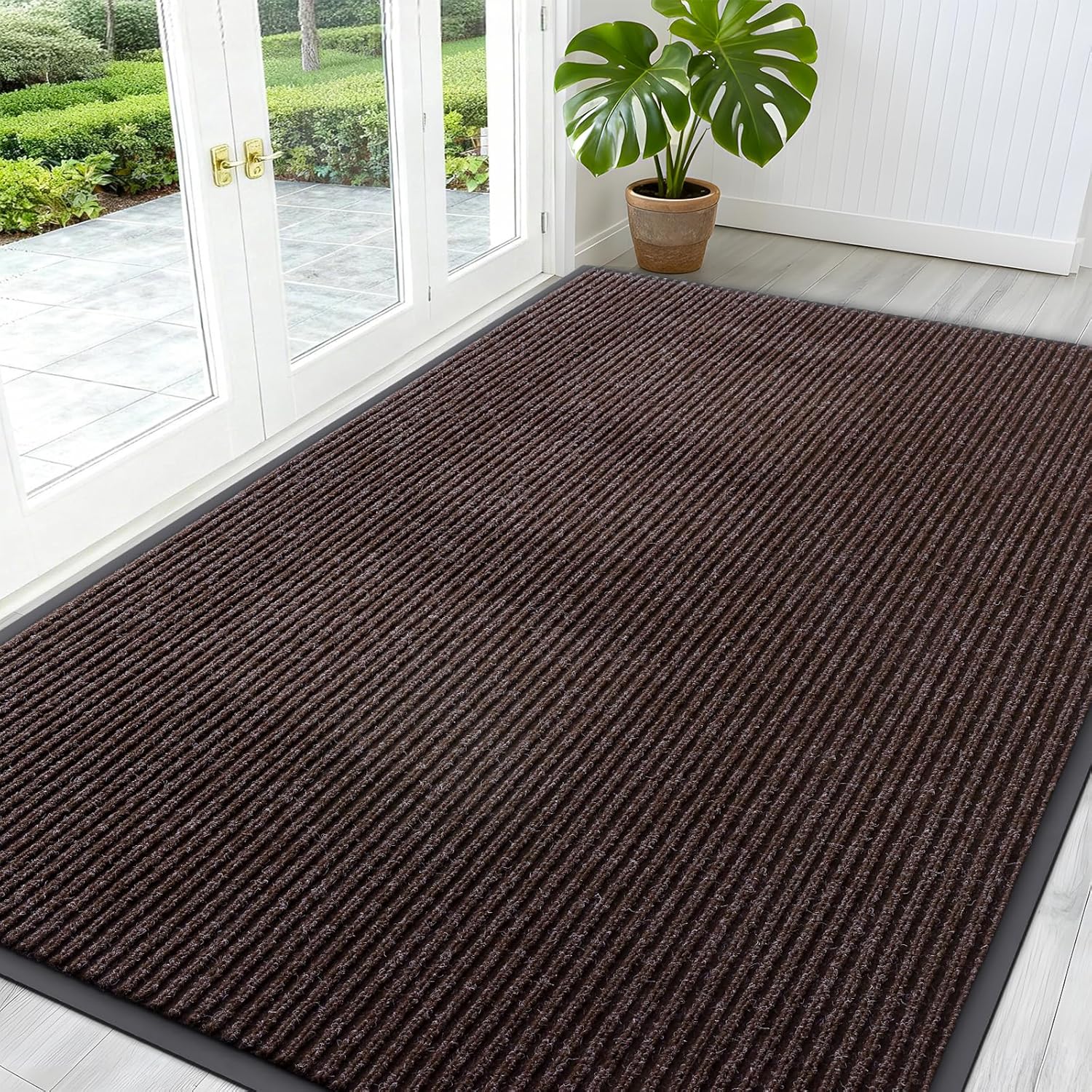 OLANLY Front Door Mat Indoor Outdoor Entrance, Waterproof Heavy Duty Doormat, Fade Resistant, Low Profile, Easy Clean Patio Porch Welcome Floor Mats for Entry, 29.5x17, Beige