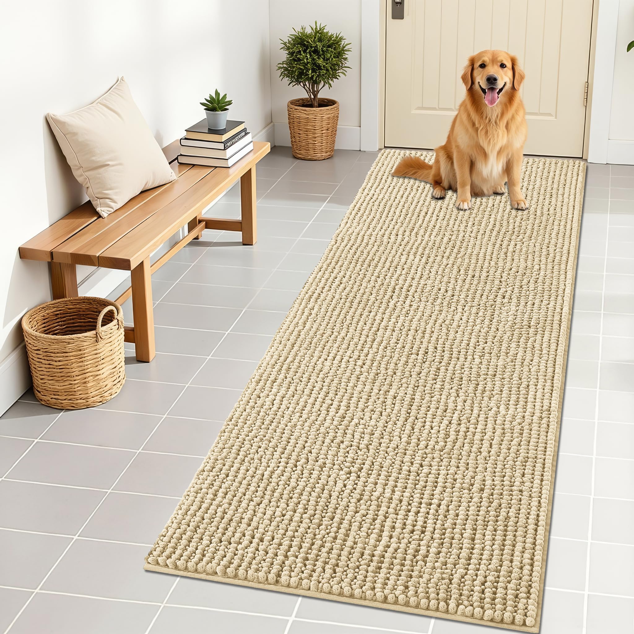 OLANLY Dog Door Mat for Muddy Paws 30x20, Ultra Absorbent Chenille Mud Doormat, Non-Slip Washable and Dirt Trapping Doormat for Indoor Entryway, Quick-Dry Indoor Pet Bed Mats for Dogs, Grey