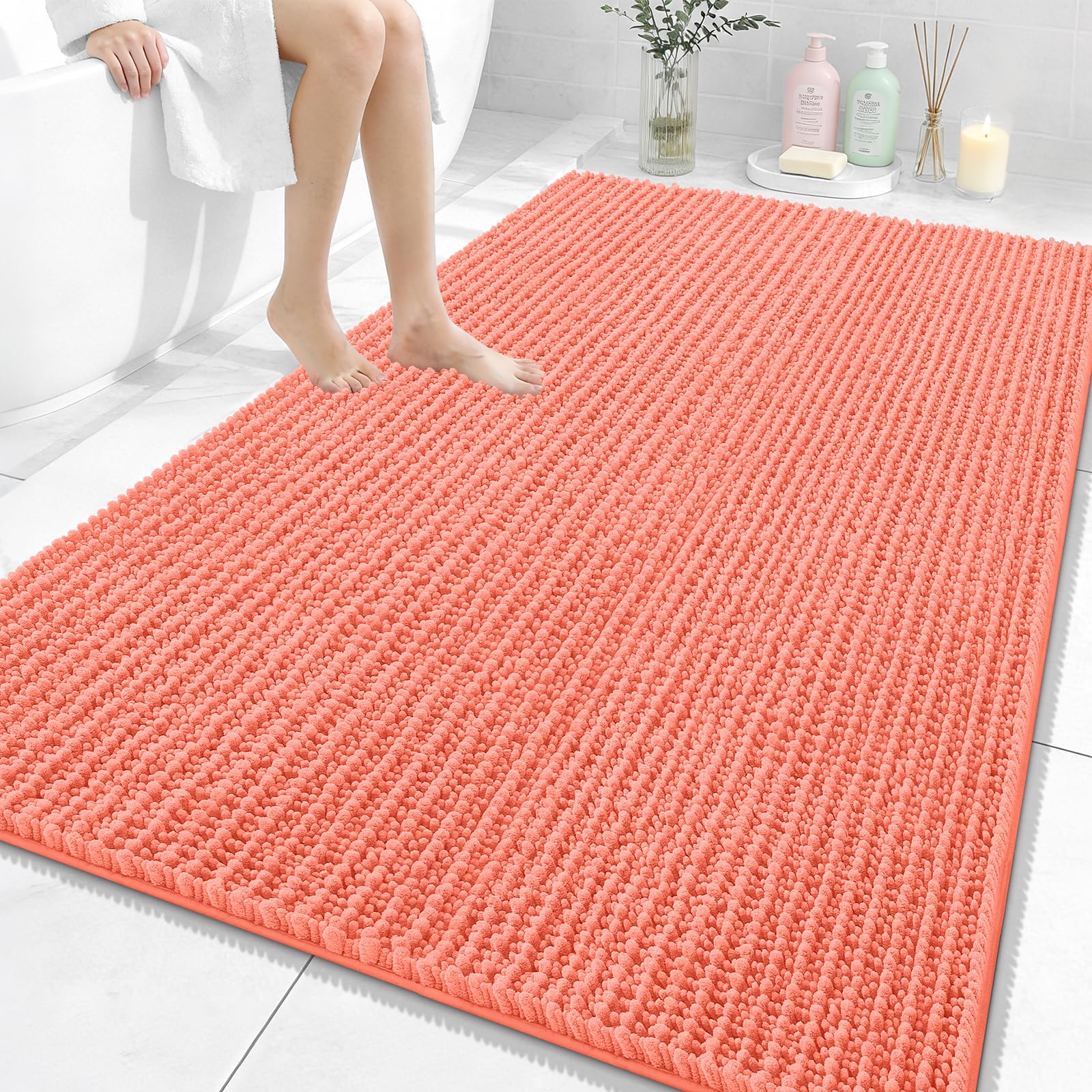 OLANLY Bathroom Rug Mat 30x20, Thick Soft and Absorbent Chenille Bath Mat, Non-Slip Rubber Backing, Machine Washable Quick Dry Bath Rugs for Tub Shower Floor, Home Decor Accessories, Grey
