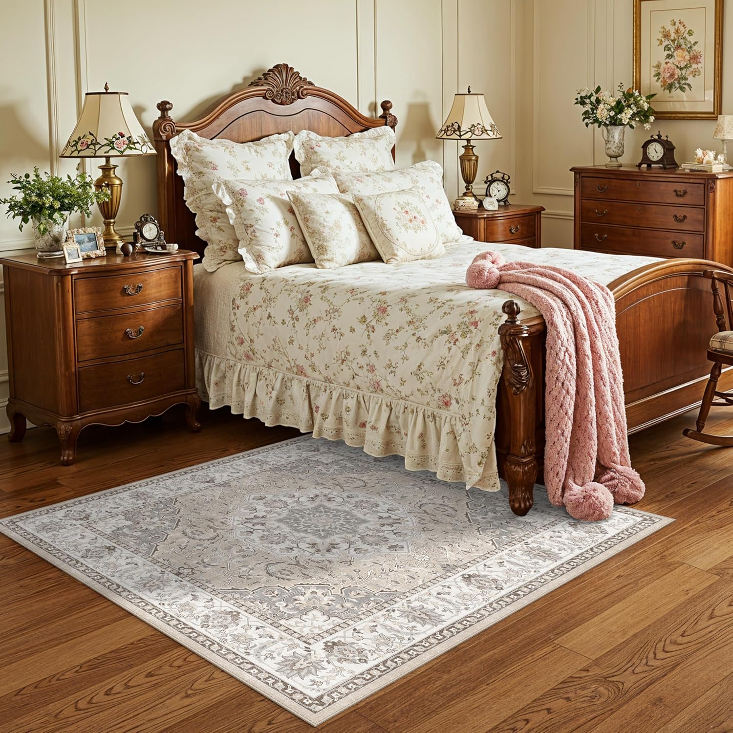 Washable 2x3 Entryway Area Rug - Neutral Kitchen Rug Runner Vintage Soft Floor Mat Non Slip Indoor Farmhouse Carpet for Bathroom Living Room Bedroom (2 X 3, Beige)