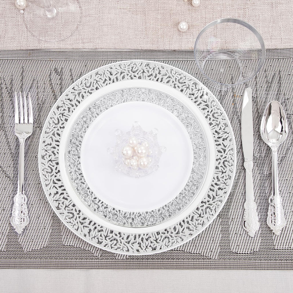 DaYammi 350PCS Gold Plastic Dinnerware Set for 50 Guests, Fancy Disposable Plates for Party, Include: 50 Dinner Plates, 50 Dessert Plates, 50 Pre Rolled Napkins with Gold Silverware, 50 Cups