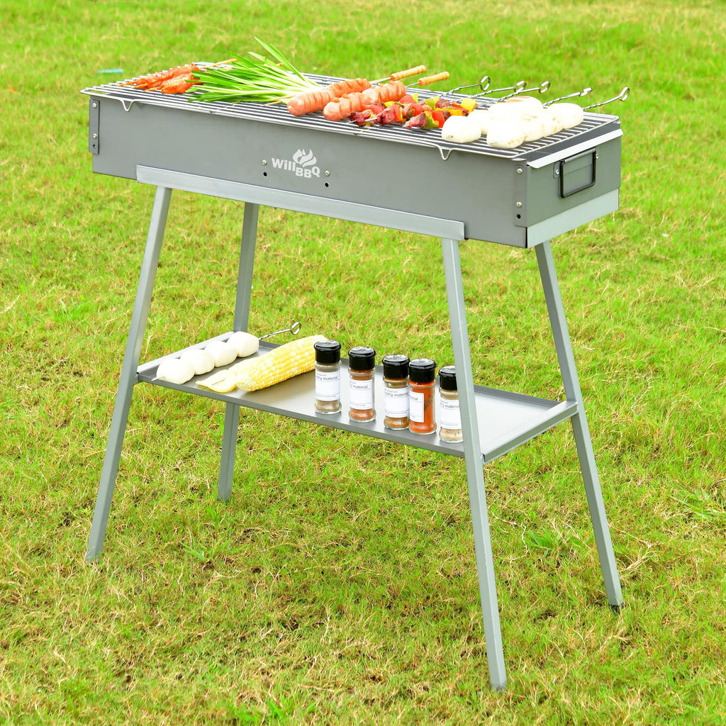 WILLBBQ Charcoal Grill Tailgate Parties, Patio, Beach Barbecues, Backyard Gatherings,Alloy Steel BBQ Barbecue Outdoor Grilling with Durable Support Frame and Dual Adjustable Vents (31.6x7.1x5.1 inch)