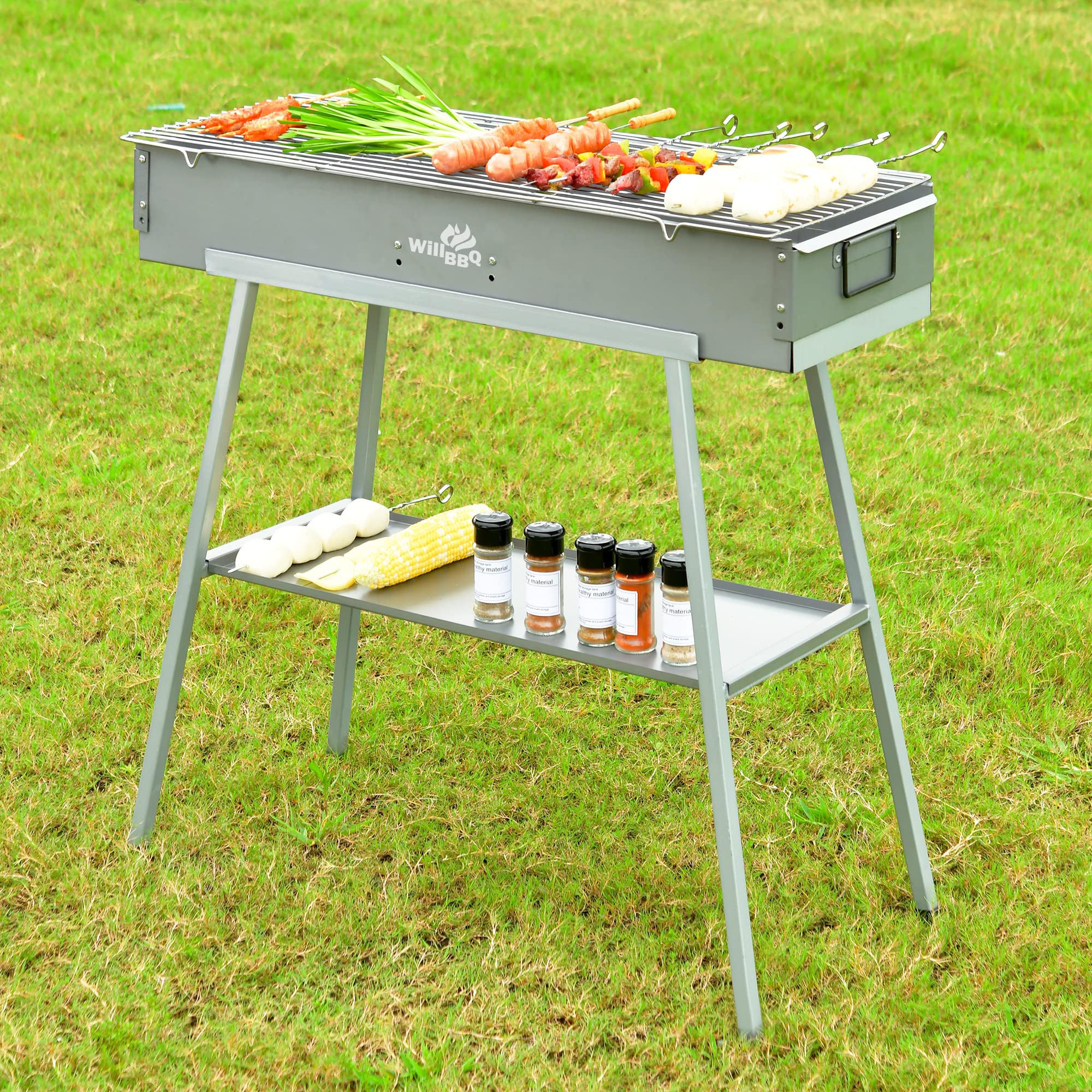 WILLBBQ Charcoal Grill Tailgate Parties, Patio, Beach Barbecues, Backyard Gatherings,Alloy Steel BBQ Barbecue Outdoor Grilling with Durable Support Frame and Dual Adjustable Vents (31.6x7.1x5.1 inch)
