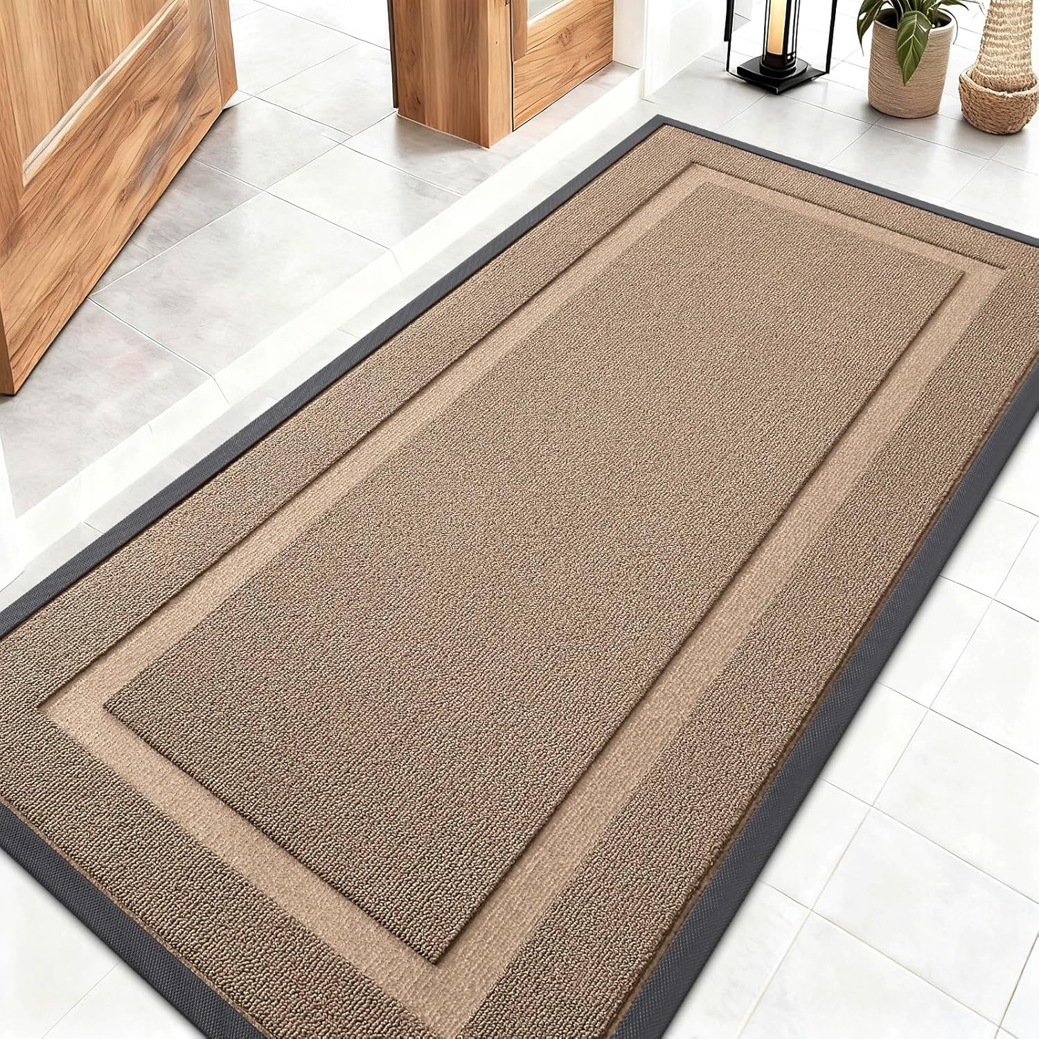 OLANLY Front Door Mat Indoor Outdoor Entrance, Waterproof All-Season, All-Weather Doormat, Sturdy Natural Rubber, Fade Resistant, Low Profile, Easy Clean Patio Porch Entryway Mat, 29.5x17, Beige