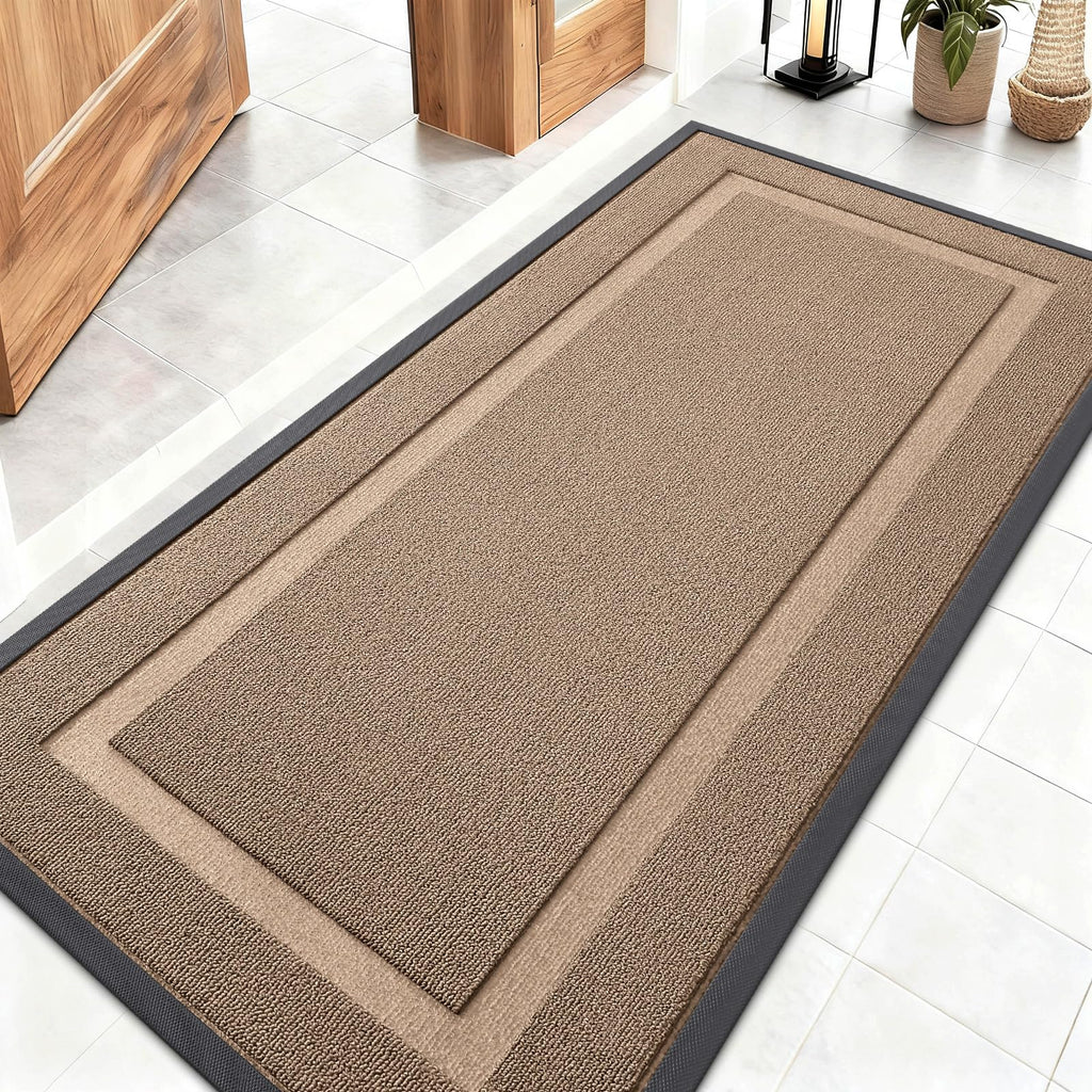 OLANLY Front Door Mat Indoor Outdoor Entrance, Waterproof All-Season, All-Weather Doormat, Sturdy Natural Rubber, Fade Resistant, Low Profile, Easy Clean Patio Porch Entryway Mat, 29.5x17, Black
