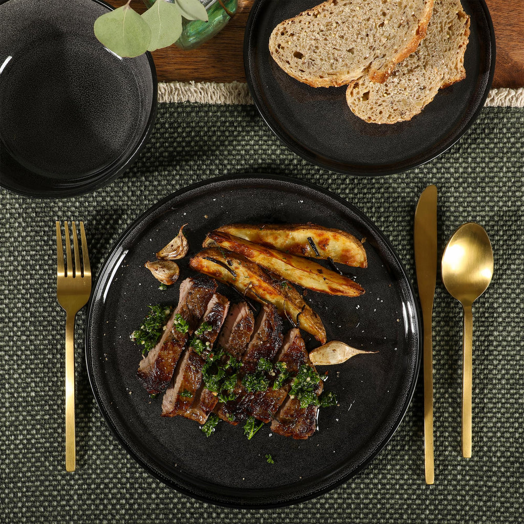 Gibson Elite Soho Lounge Square 16-Piece Dinnerware Set, Service for 4, Reactive Glaze Stoneware Plates and Bowls, Modern Dishes, Microwave & Dishwasher Safe – Red and Black