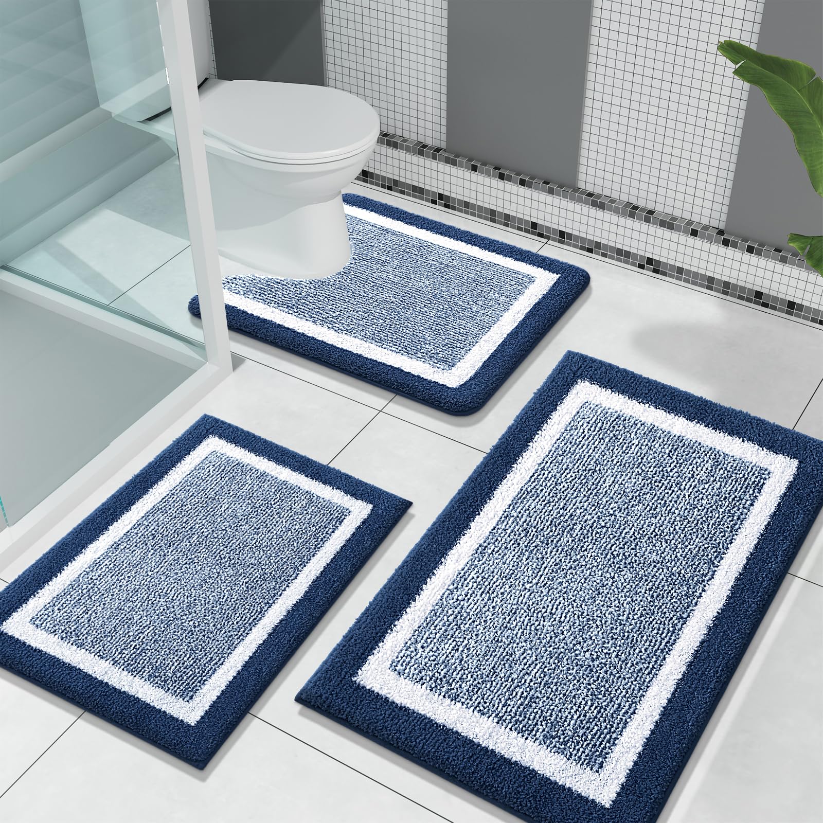 OLANLY Bathroom Rugs Sets 3 Piece, Soft Absorbent Microfiber Bath Mats and U-Shaped Contour Toilet Rug, Home Decor Accessories, Non-Slip, Bath Mat Set for Bathroom (30"x20"+24"x16"+24"x20", Grey)