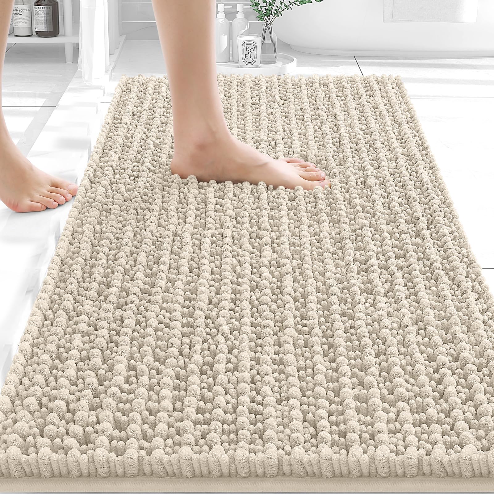 OLANLY Bathroom Rug Mat 30x20, Thick Soft and Absorbent Chenille Bath Mat, Non-Slip Rubber Backing, Machine Washable Quick Dry Bath Rugs for Tub Shower Floor, Home Decor Accessories, Grey