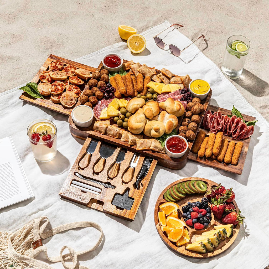3 Side Acacia Wood Charcuterie Boards Gift Set Bundle