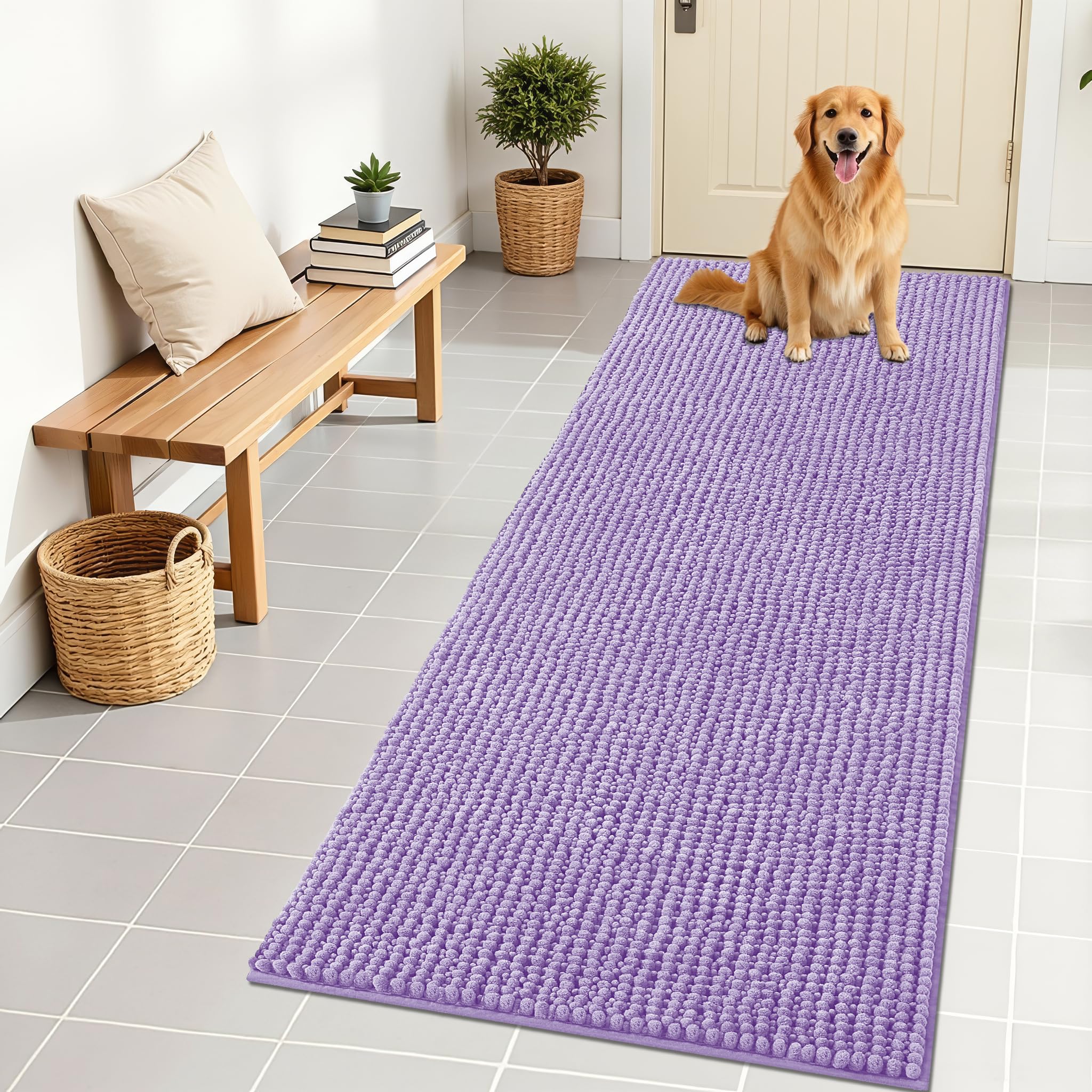 OLANLY Dog Door Mat for Muddy Paws 30x20, Ultra Absorbent Chenille Mud Doormat, Non-Slip Washable and Dirt Trapping Doormat for Indoor Entryway, Quick-Dry Indoor Pet Bed Mats for Dogs, Grey