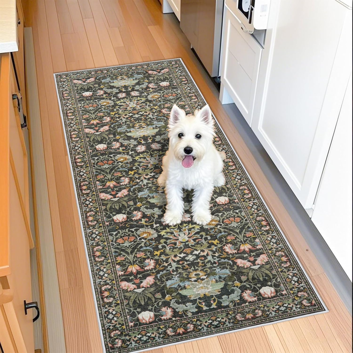 Washable 2x3 Entryway Area Rug - Neutral Kitchen Rug Runner Vintage Soft Floor Mat Non Slip Indoor Farmhouse Carpet for Bathroom Living Room Bedroom (2 X 3, Beige)