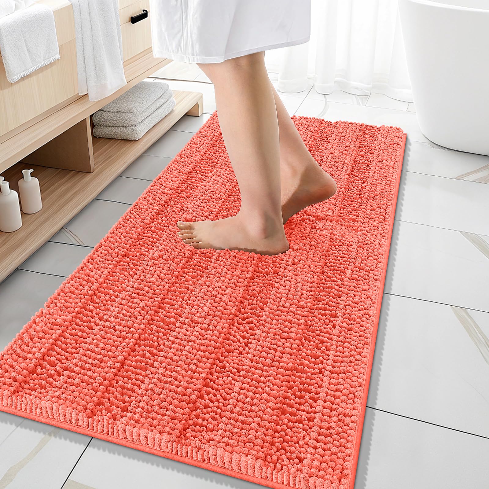 OLANLY Thick Bathroom Rugs 30x20, Extra Soft Absorbent Chenille Striped Bath Rugs, Rubber Backing, Machine Wash Dry, Bath Mats for Bathroom Floor, Tub and Shower, Home Decor Accessories, Grey