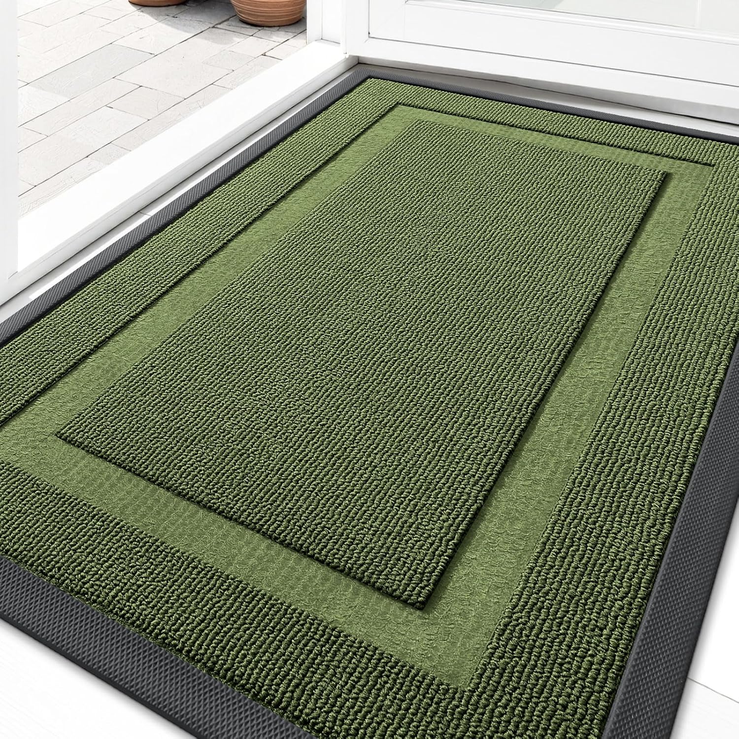 OLANLY Front Door Mat Indoor Outdoor Entrance, Waterproof All-Season, All-Weather Doormat, Sturdy Natural Rubber, Fade Resistant, Low Profile, Easy Clean Patio Porch Entryway Mat, 29.5x17, Beige