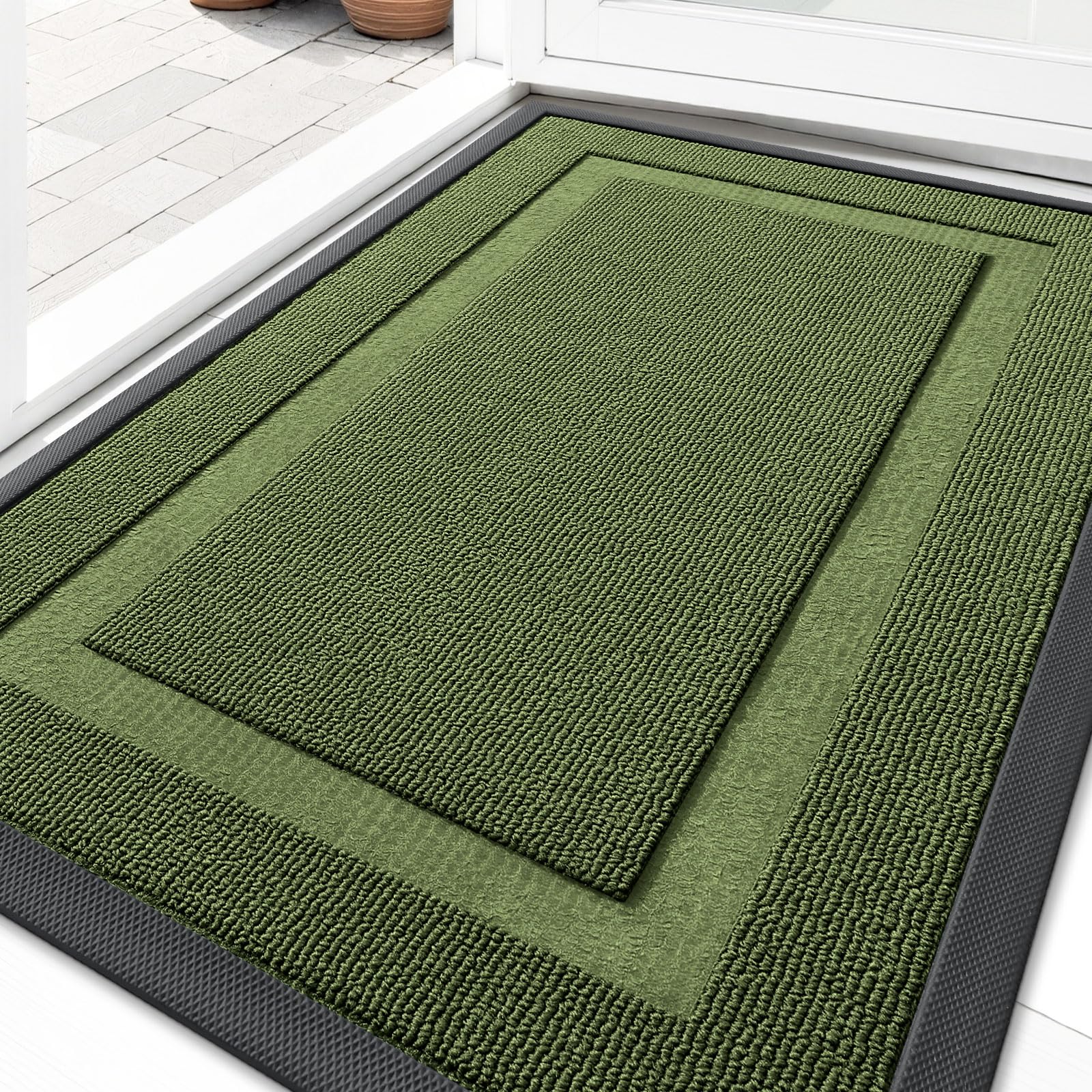 OLANLY Front Door Mat Indoor Outdoor Entrance, Waterproof All-Season, All-Weather Doormat, Sturdy Natural Rubber, Fade Resistant, Low Profile, Easy Clean Patio Porch Entryway Mat, 29.5x17, Black