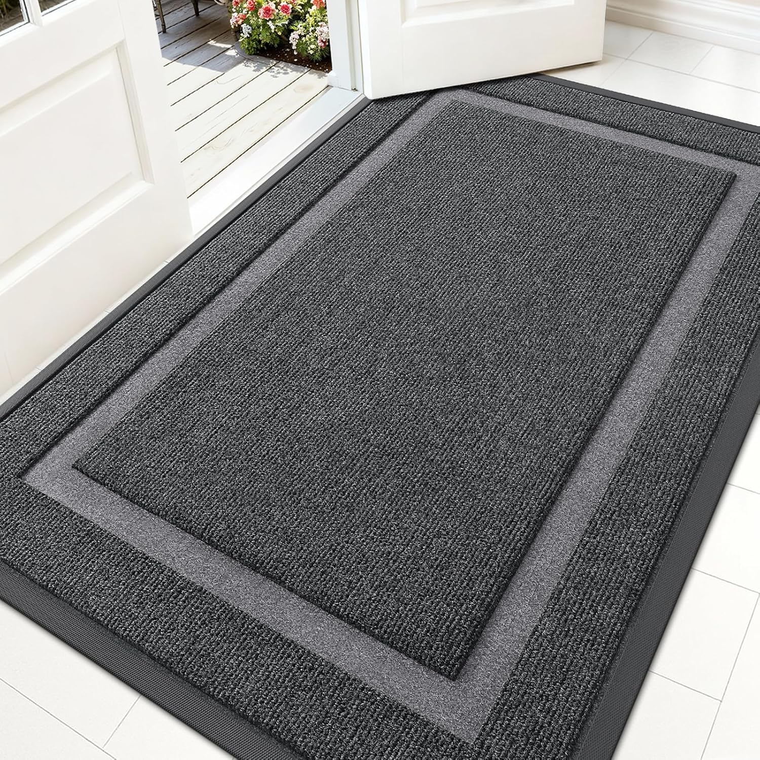 OLANLY Front Door Mat Indoor Outdoor Entrance, Waterproof All-Season, All-Weather Doormat, Sturdy Natural Rubber, Fade Resistant, Low Profile, Easy Clean Patio Porch Entryway Mat, 29.5x17, Beige