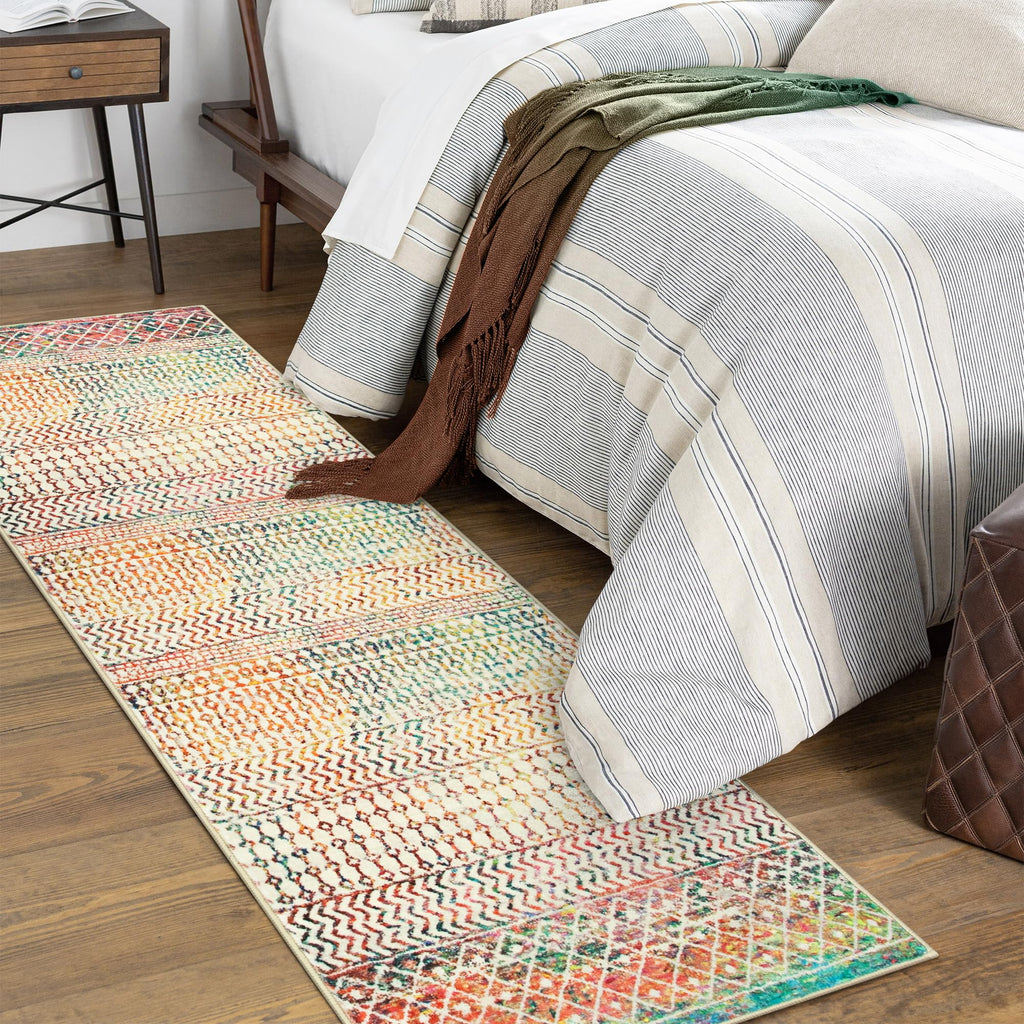 Moroccan Washable Rugs, 2x3 Light Grey Rug Non-Slip Small Distressed Entryway Rugs, Soft Low-Pile Bedroom Rug Indoor Doormat Carpet for Entryway Kitchen Bathroom