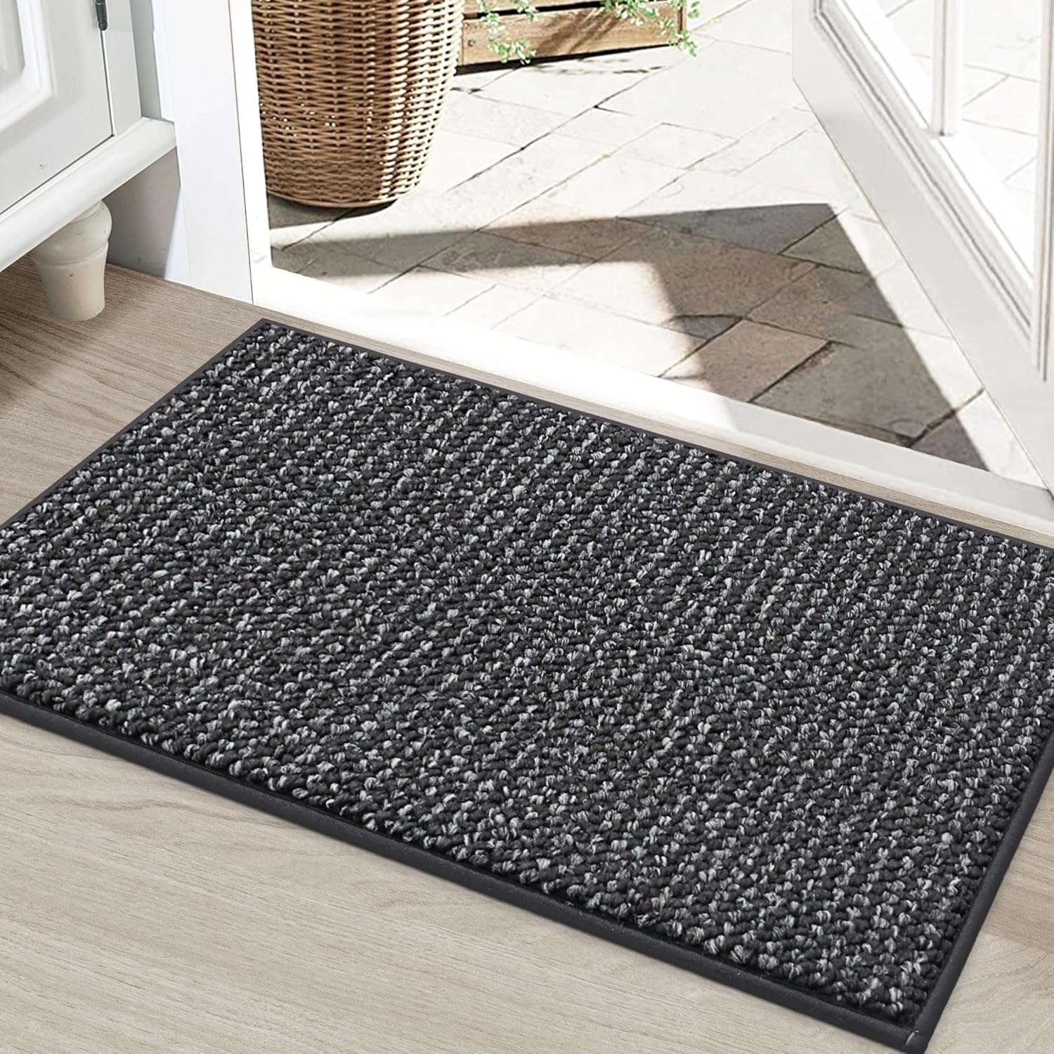 BEQHAUSE Dirt Trapper Door Mat 20" x 32", Non-Slip Washable Doormats Entrance Mat, Dirt Resistant and Absorbent Welcome Mat, Low Profile Floor Mats for Front Back Door and Entryway, Charcoal
