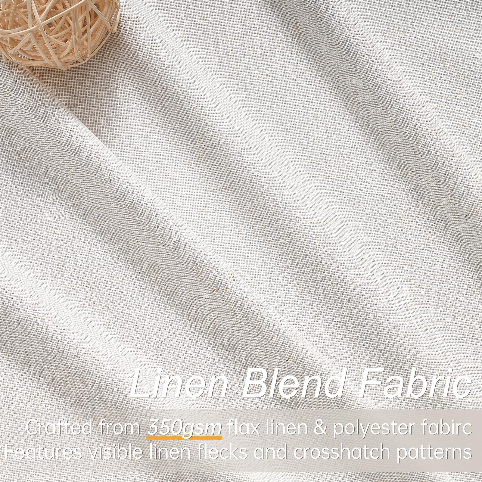Topfinel Pinch Pleated Curtains 96 Inch Long, 100% Blackout Thermal Insulated Natural Linen Pinch Pleat Viral Drapes with Hooks Rings 2 Panel Sets, Neutral Beige Ivory 8FT Back Tab Window Curtains