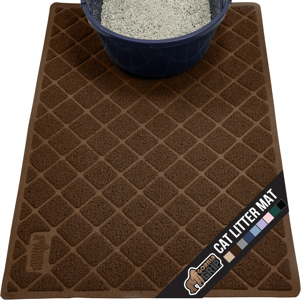 GORILLA GRIP Cat Litter Box Mat, Water Resistant, US Designed Kitty Litter Trapping Mats, Easy to Clean, Scatter Control, Less Mess and Clean Floors, Kitten Supplies for Indoor Cats, 24x17 Grey