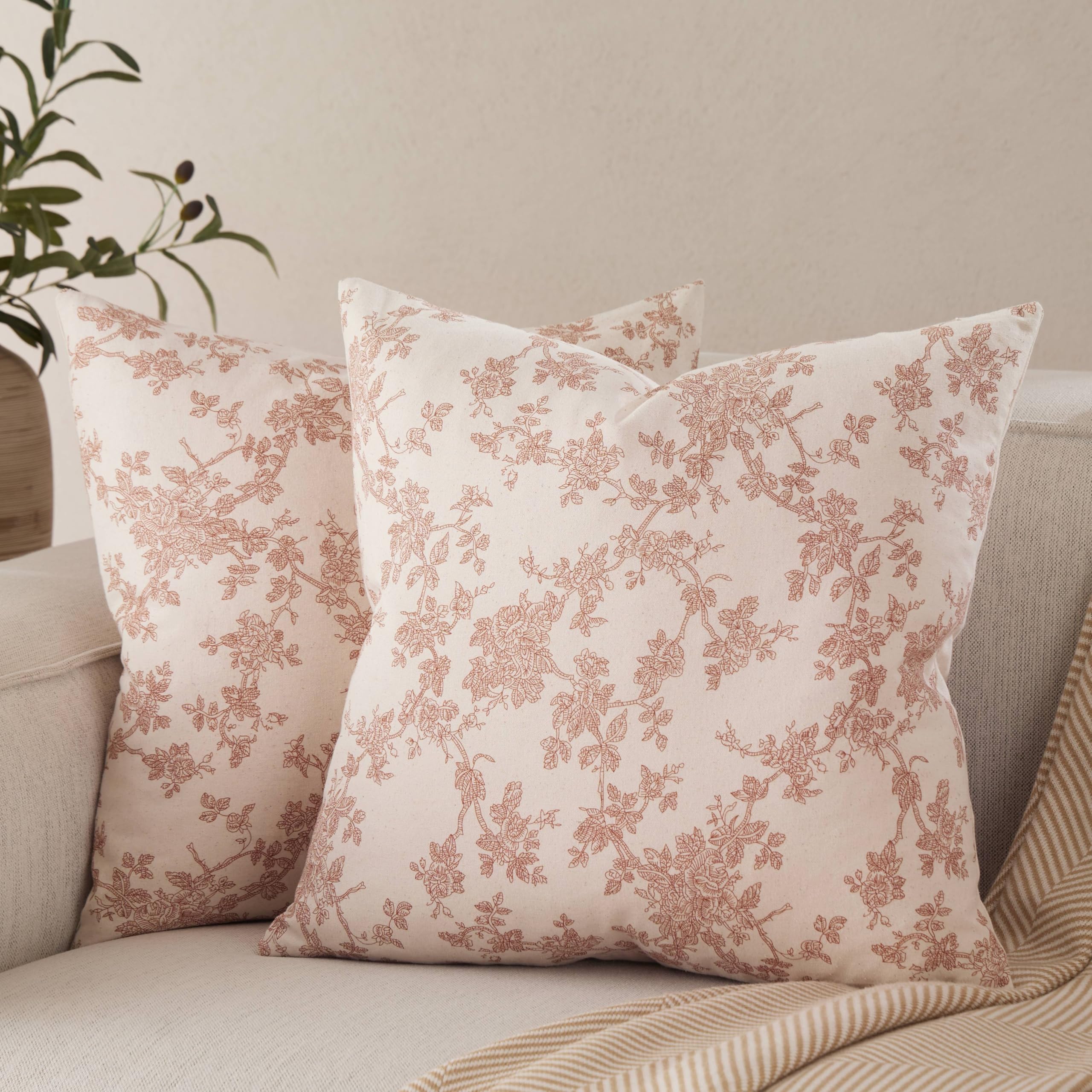 100% Cotton French Pastoral Throw Pillow Covers Set of 2, 18x18 Inch Blue Farmhouse Decorative Cushion Covers for Sofa Bed Living Room Home Decor