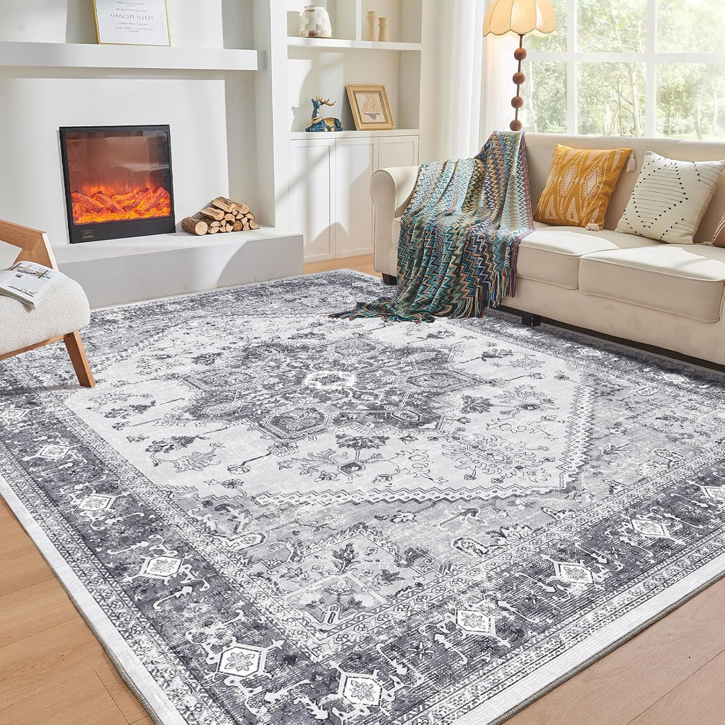 OPPODREAM Soft Area Rugs 5x7, 5x7 Washable Rug with Non Slip Backing, 5 x 7 Faux Cashmere Low-Pile Carpet, Brown