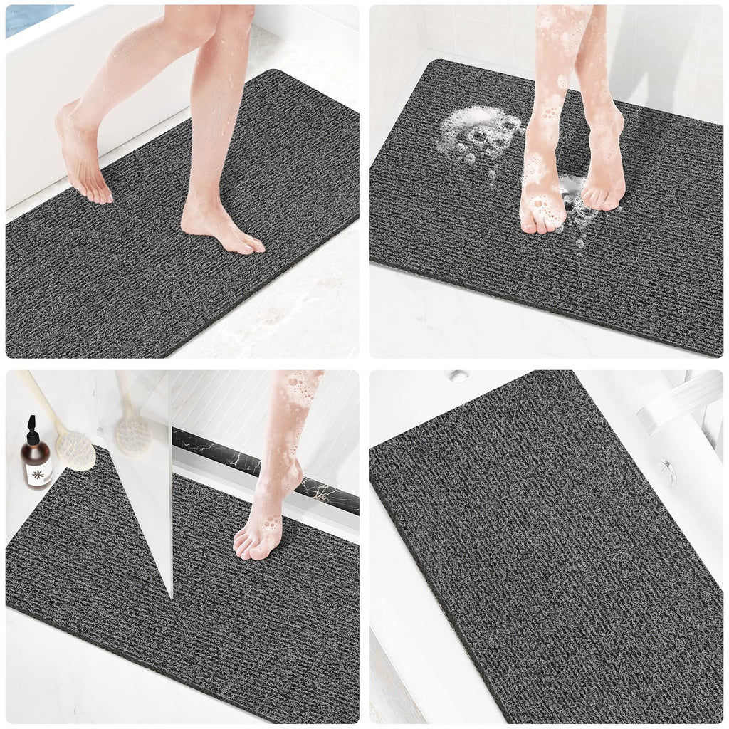 PVC Loofah Shower/Bathtub Mat Non-Slip, 24x16 inch, Soft Tub Mat with Drain, for Tub and Bathroom,Quick Drying,Grey