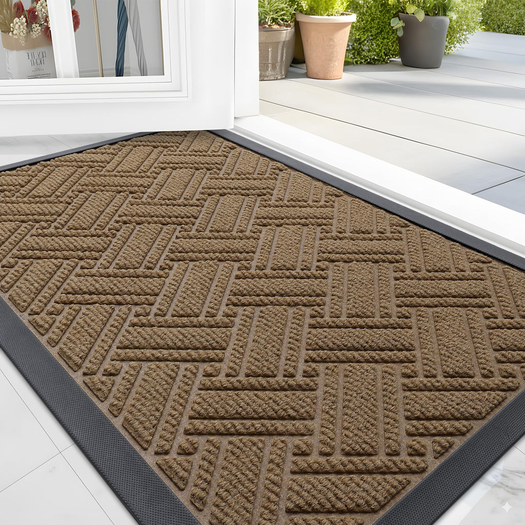 OLANLY Indoor Outdoor Mat, Sturdy Natural Rubber Floor Mat, Non Slip Low Profile Waterproof Doormat, and Stain Front Door Mats, Easy Clean Patio Entrance Mat, 30''x17'', Black