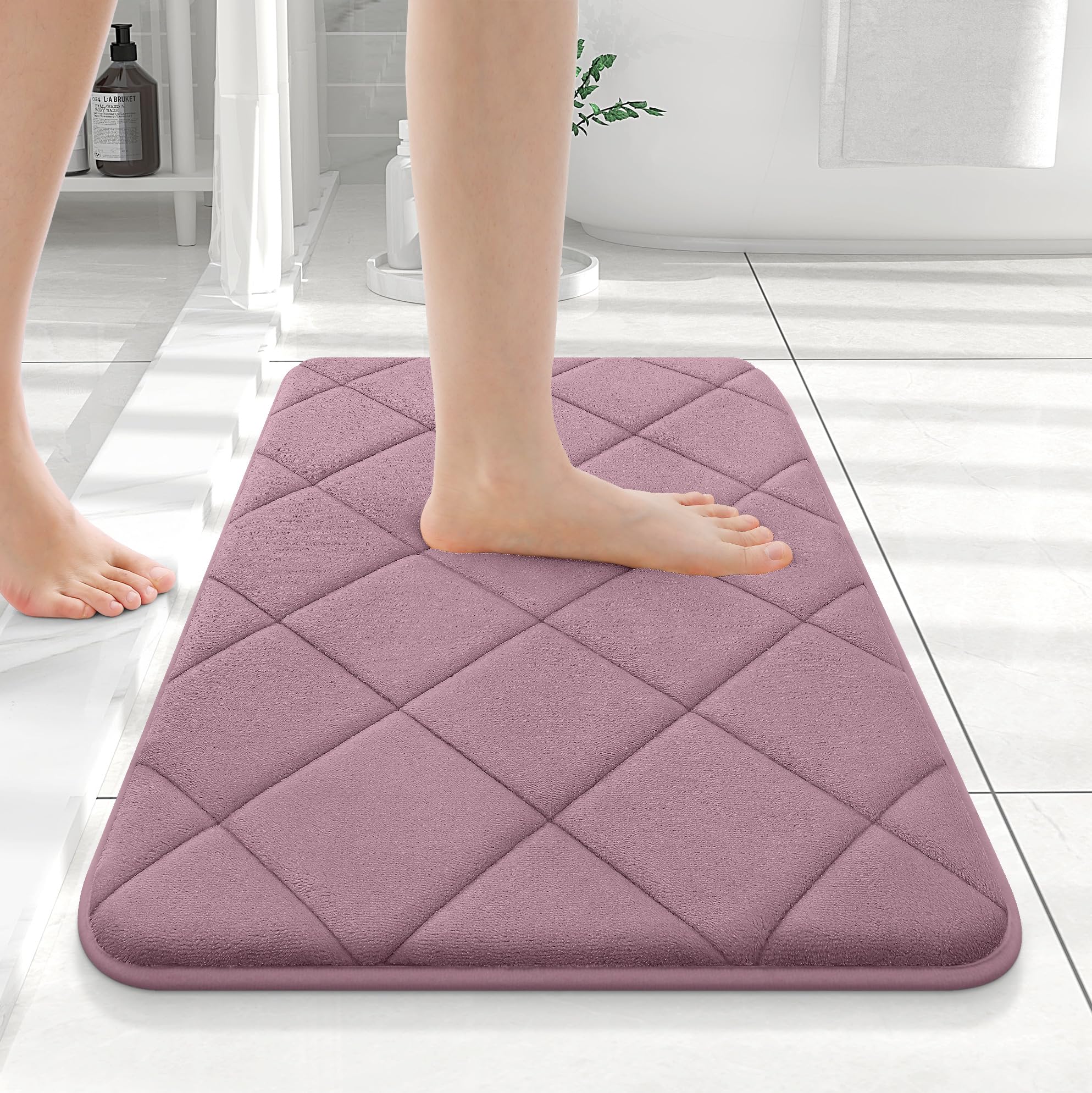 OLANLY Memory Foam Bath Mat 30x20, Ultra Soft and Absorbent Bathroom Rugs, Machine Washable, Comfortable Bath Carpet for Bathroom Floor, Tub and Shower, Black