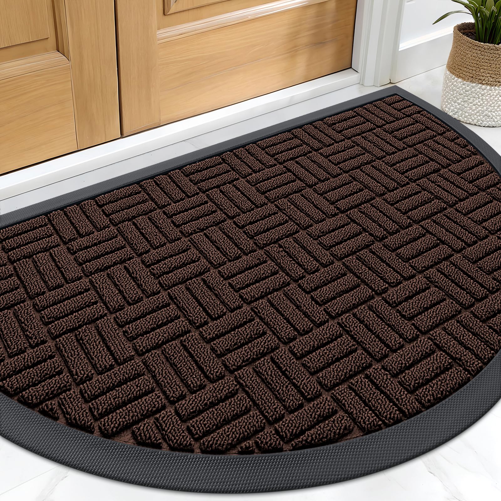 OLANLY Front Door Mat Outside Entrance 29.5x17, Absorbent, Heavy Duty Sturdy Natural Rubber Doormat Indoor Outdoor, Stain and Fade Resistant, Non-Slip Backing Low Profile Floor Mat for Entryway, Grey