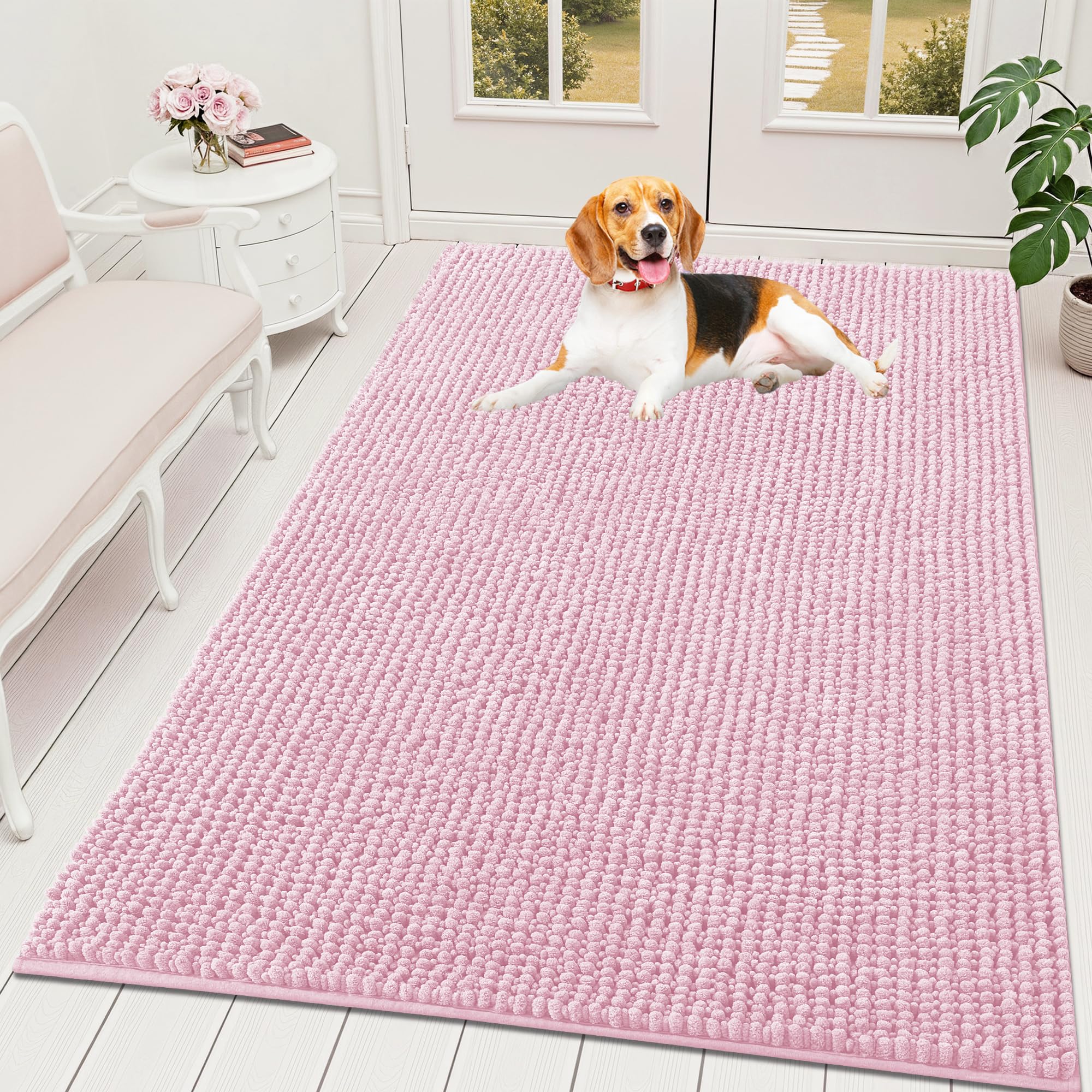OLANLY Dog Door Mat for Muddy Paws 30x20, Ultra Absorbent Chenille Mud Doormat, Non-Slip Washable and Dirt Trapping Doormat for Indoor Entryway, Quick-Dry Indoor Pet Bed Mats for Dogs, Grey