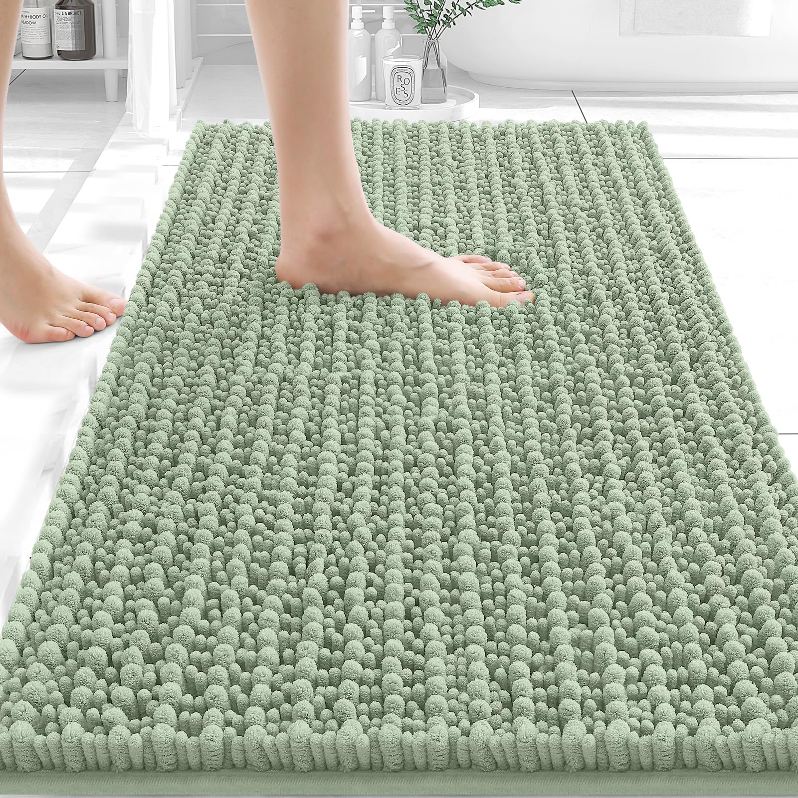 OLANLY Bathroom Rug Mat 30x20, Thick Soft and Absorbent Chenille Bath Mat, Non-Slip Rubber Backing, Machine Washable Quick Dry Bath Rugs for Tub Shower Floor, Home Decor Accessories, Grey