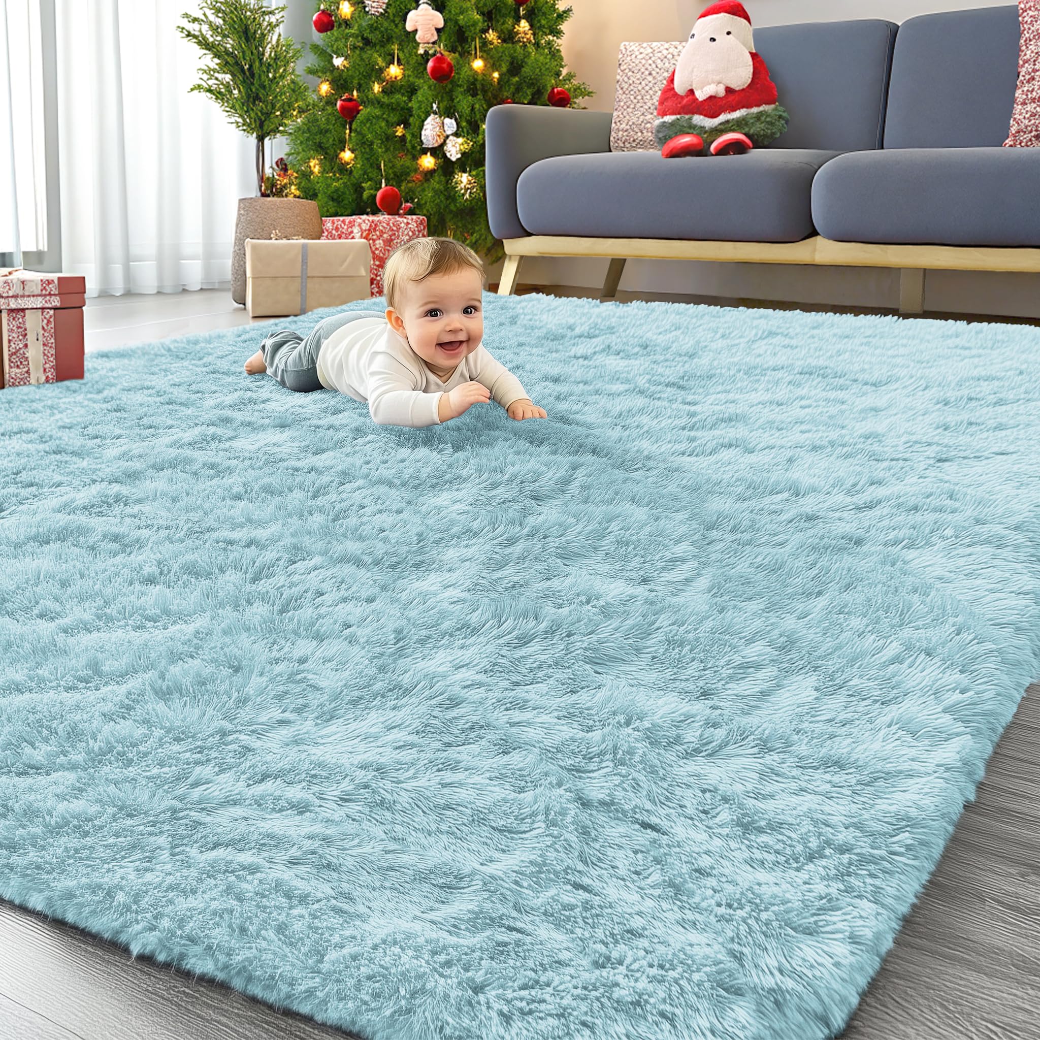 OLANLY Area Rugs for Living Room Bedroom, Machine Washable 4x5.9 ft Soft Fluffy Shaggy Bedside Rug, Indoor Floor Carpet for Kids Girls and Boys, Dorms, Nursery Rooms, Home Decor Aesthetic, Grey