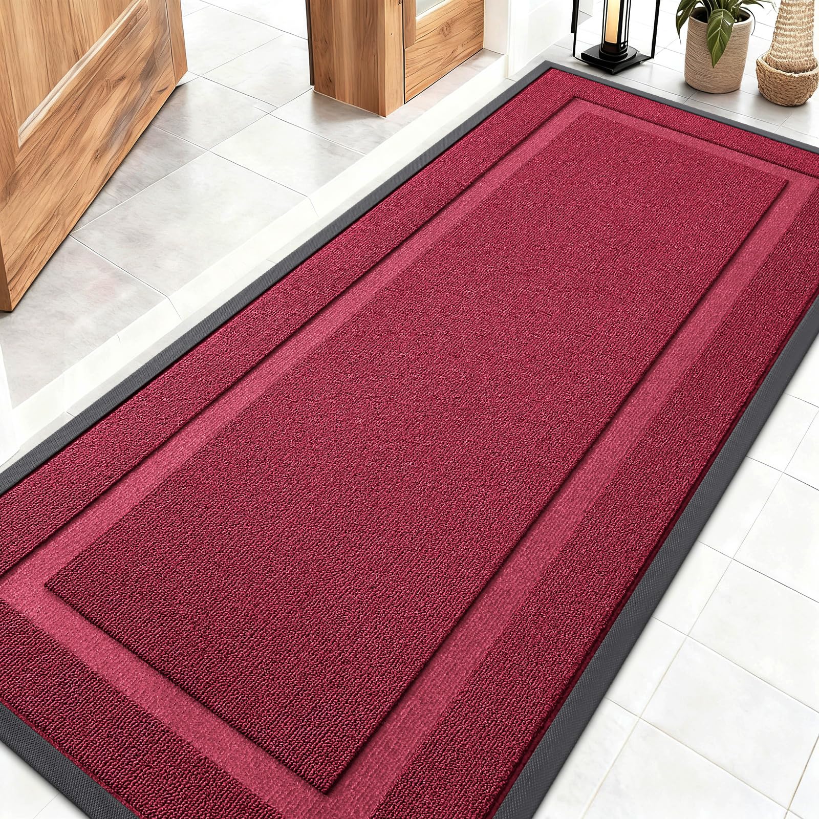 OLANLY Front Door Mat Indoor Outdoor Entrance, Waterproof All-Season, All-Weather Doormat, Sturdy Natural Rubber, Fade Resistant, Low Profile, Easy Clean Patio Porch Entryway Mat, 29.5x17, Black