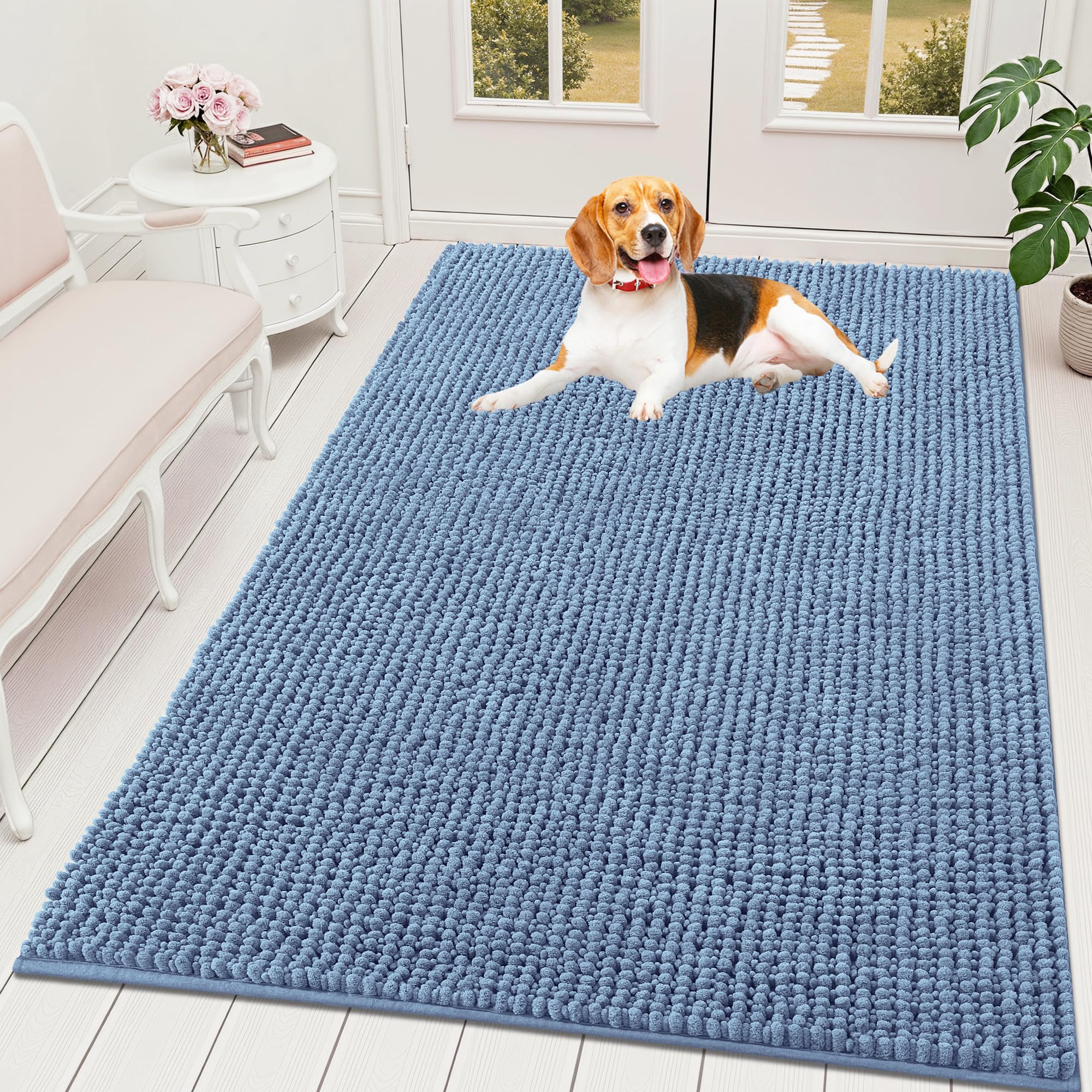 OLANLY Dog Door Mat for Muddy Paws 30x20, Ultra Absorbent Chenille Mud Doormat, Non-Slip Washable and Dirt Trapping Doormat for Indoor Entryway, Quick-Dry Indoor Pet Bed Mats for Dogs, Grey
