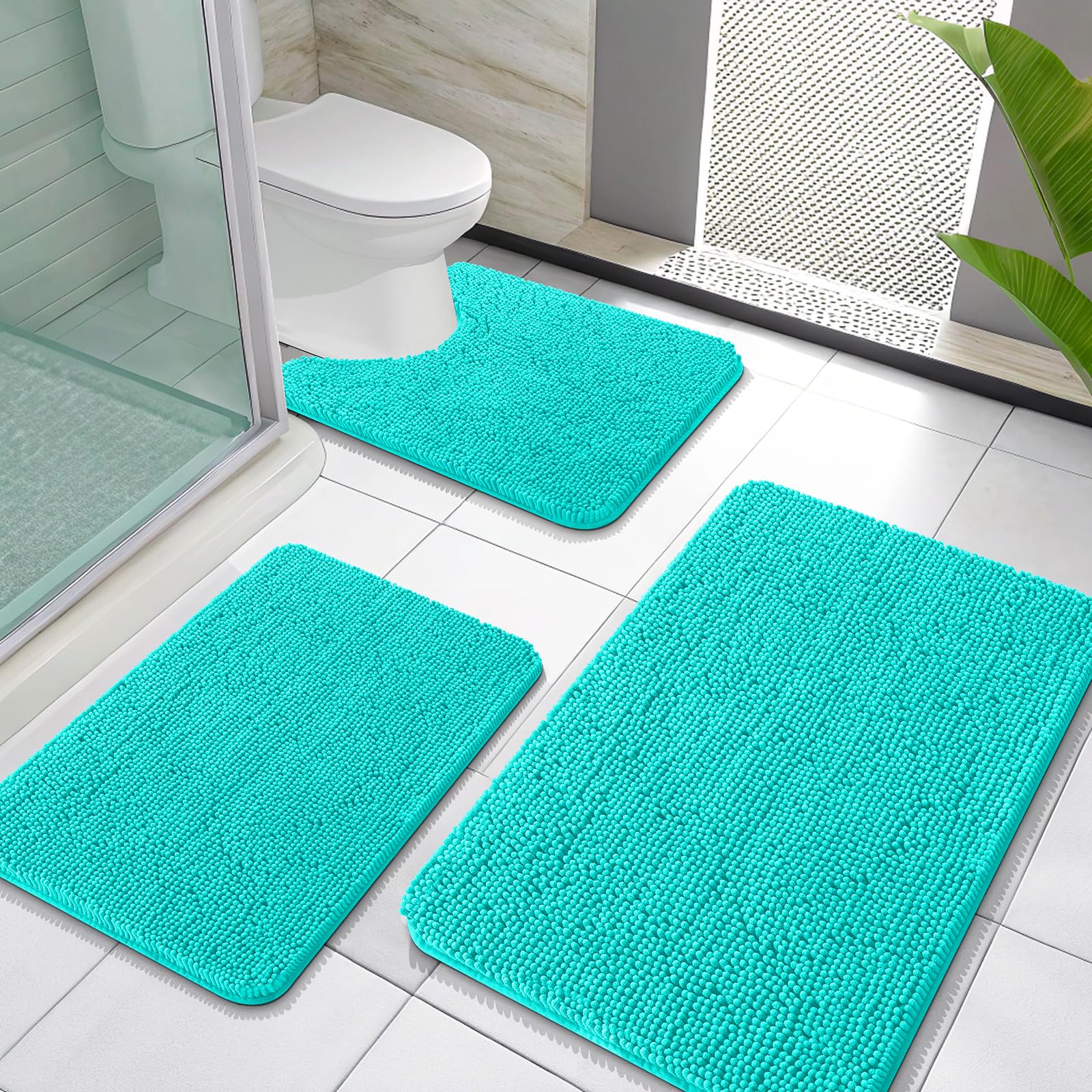 OLANLY Bathroom Rugs Sets 3 Piece, Soft Absorbent Chenille Bath Mats and U-Shaped Contour Toilet Rug, Quick Dry, Home Decor Accessories, Bath Mat Set for Bathroom (30"x20"+24"x16"+24"x20", Grey)
