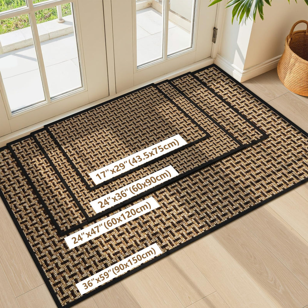 LEKEEPGO Ultra Thin Indoor Door Mat 17"x29", Low-Profile Door Mat Indoor Entrance, Non Slip Rubber Backing Inside Doormat Washable Welcome Front Entryway Dirt Trapper Entry Mat, Khaki